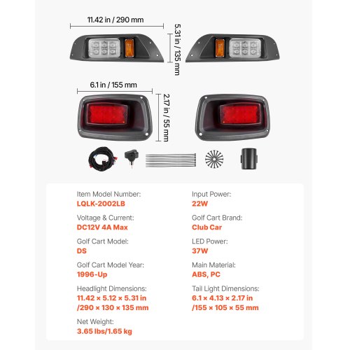 NOKINS Deluxe Plus LED Light Kit Fit Club Car DS 1993-UP Gas and Electric Golf Cart