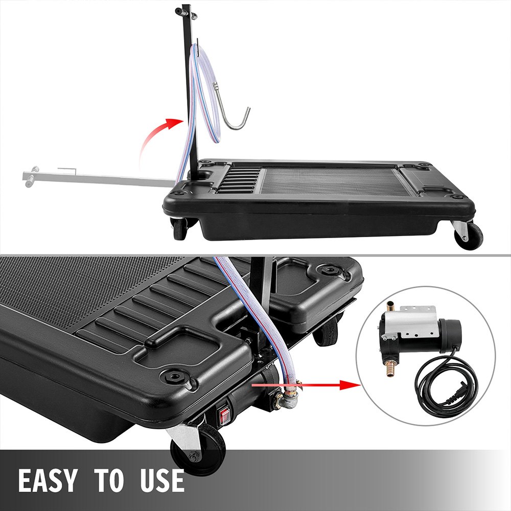 17 Gallon Low Profile Oil Drain Pan With Electric Pump - Rolling Oil Drain Cart With 8ft Hose