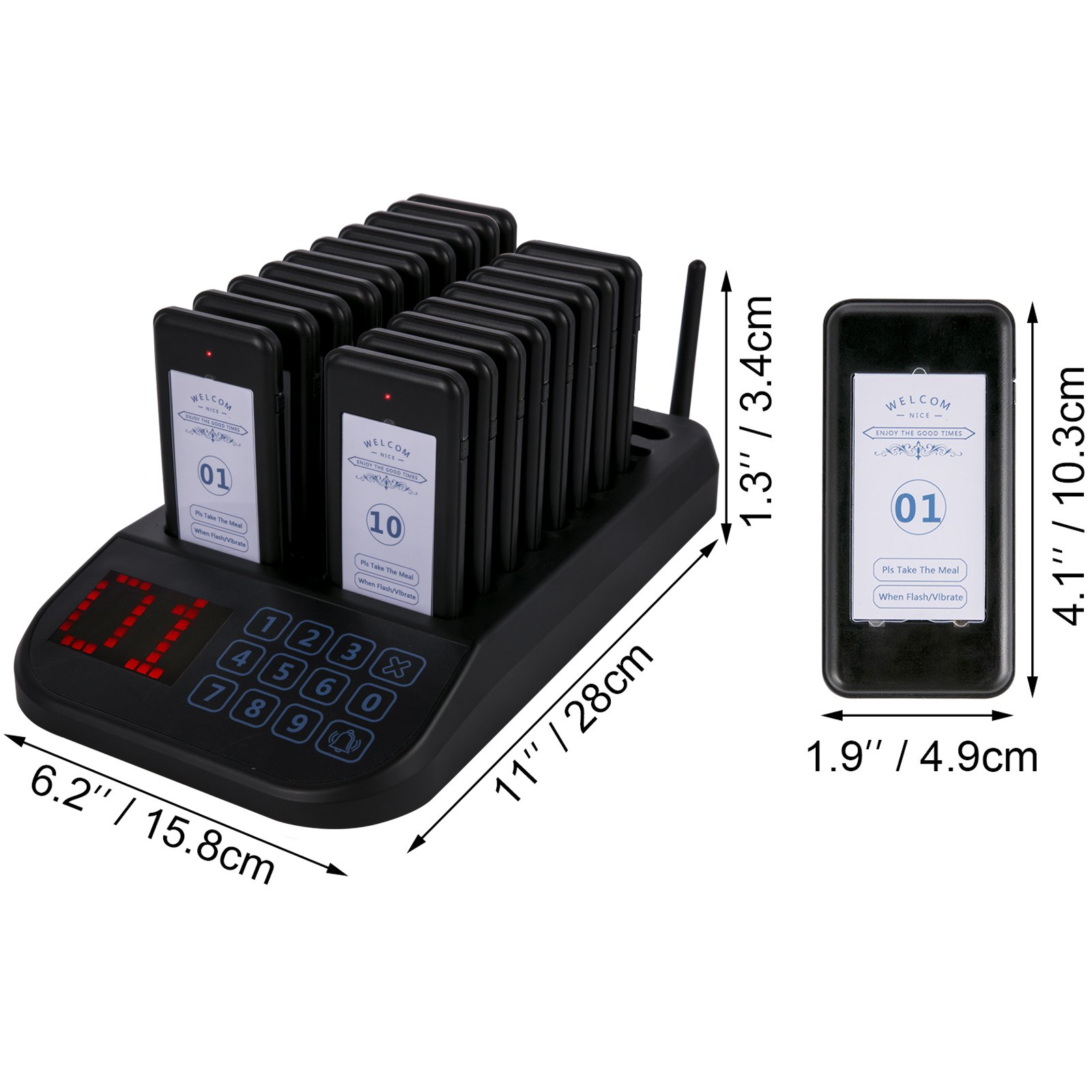 VEVOR F103 Restaurant Pager System 18 Pagers, Max 98 Beepers Wireless
