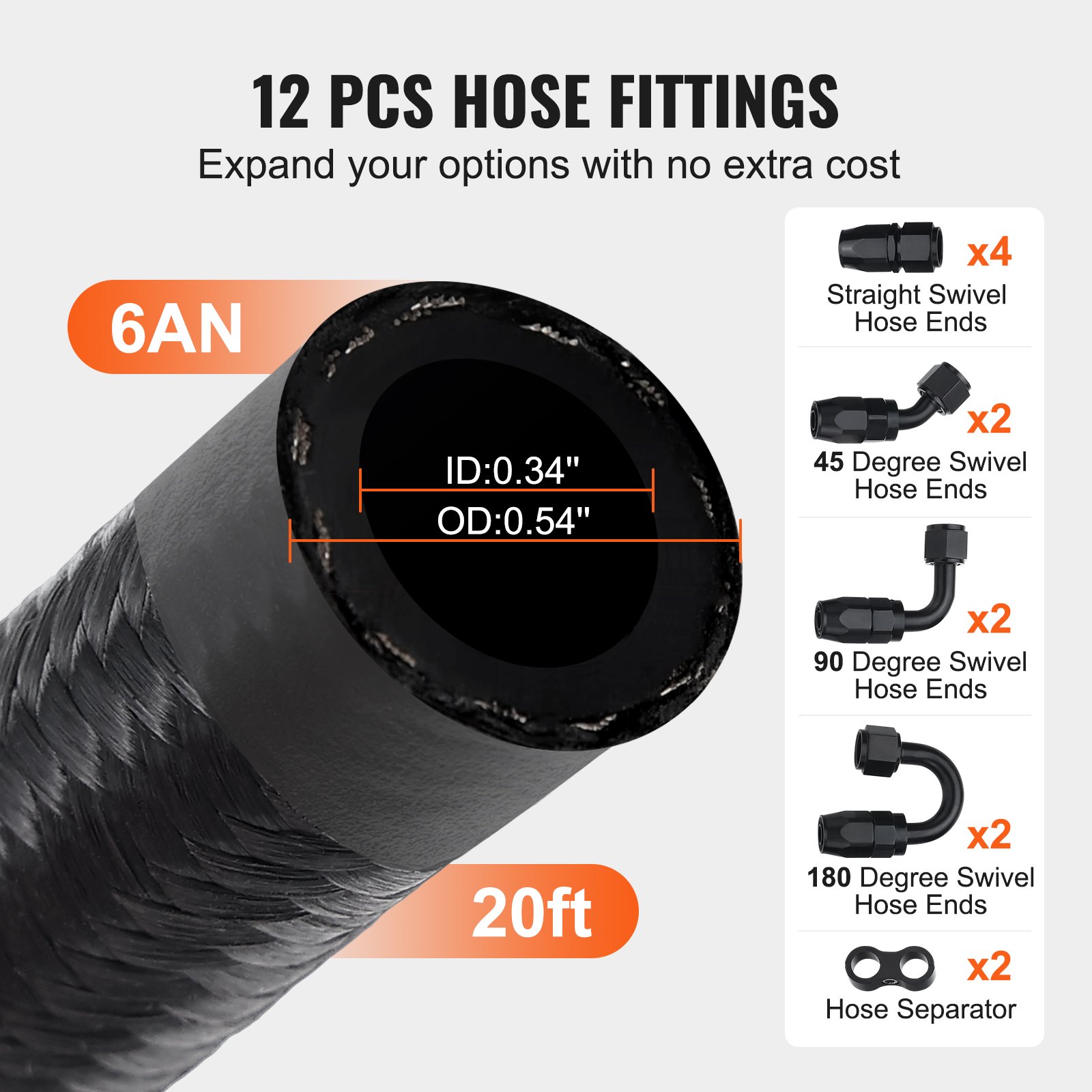 VEVOR 6AN Fuel Line Kit, 25 FT Fuel Hose Kit, 5/16