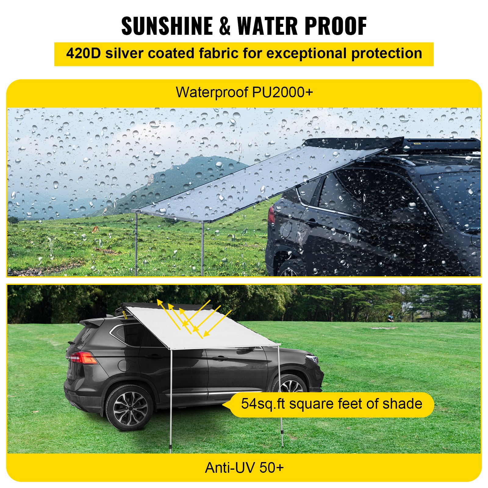 VEVOR Car Side Awning, 6.6'x8.2', PullOut Retractable Vehicle Awning