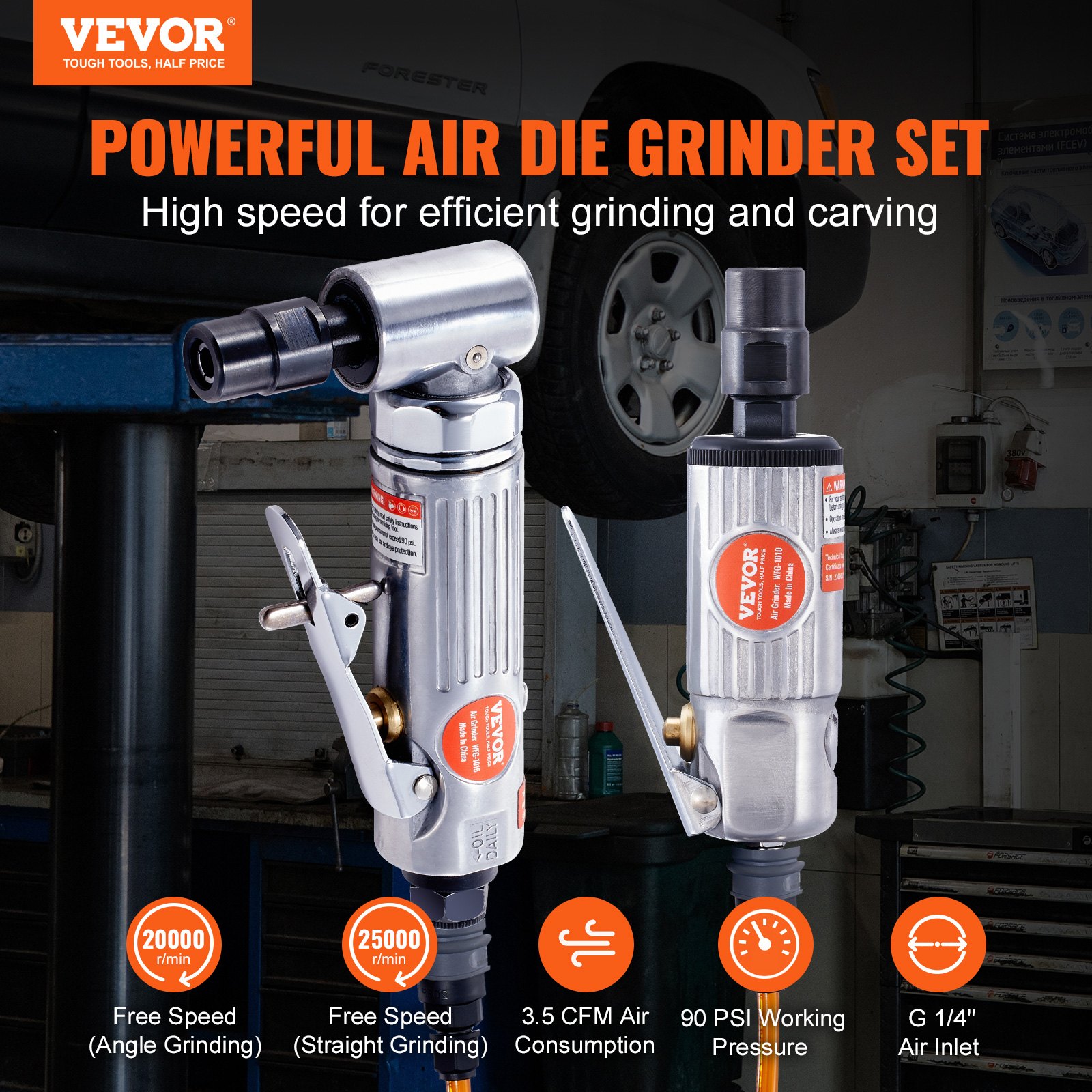 VEVOR Air Die Grinder Kit, Right Angle and Straight Die Grinder Combo