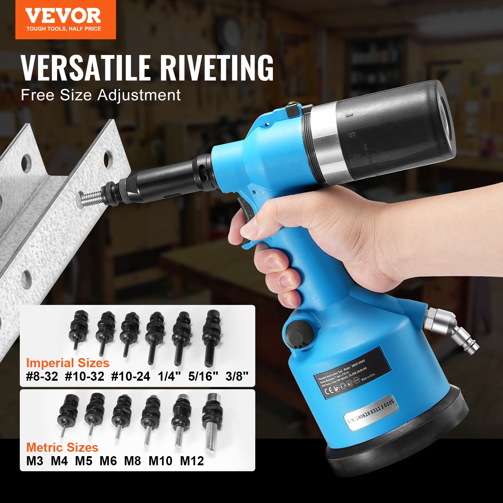 Pot Rivters VEVOR Air Riveter, Pneumatic Air Riveter, 20.2KN Pulling Force Pop ...