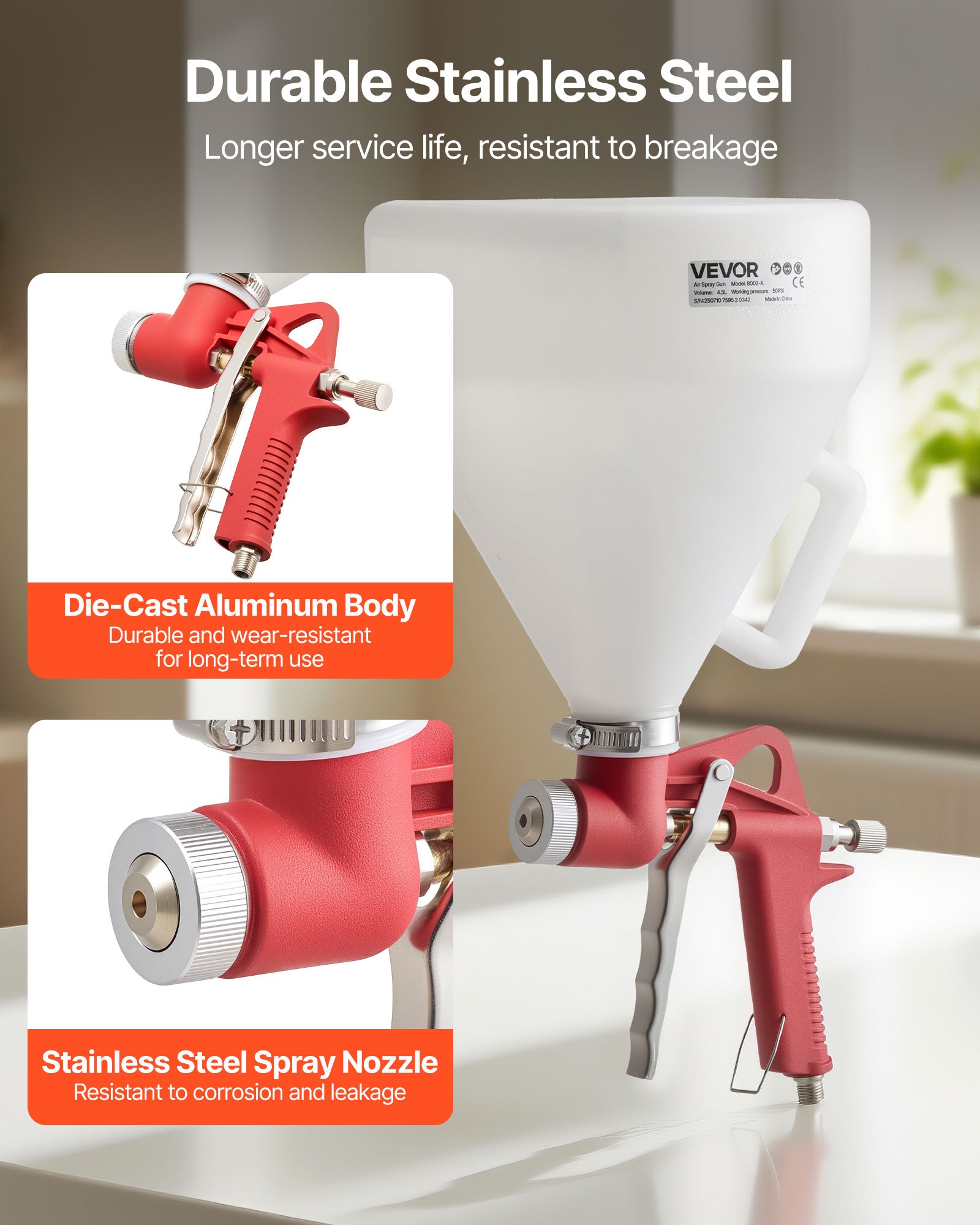 VEVOR Drywall Texture Hopper – 1.45 Gal, 3 Nozzles