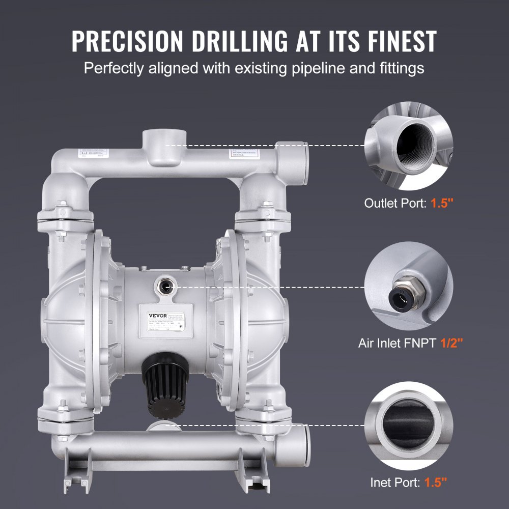 VEVOR Air Operated Double Diaphragm Pump, 44GPM, Max 115PSI Air Waste ...