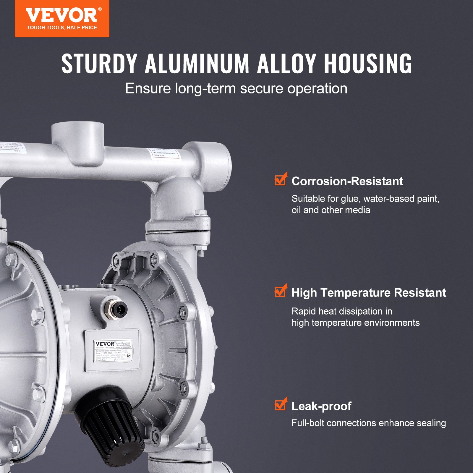 VEVOR Air Operated Double Diaphragm Pump, 44GPM, Max 115PSI Air Waste ...