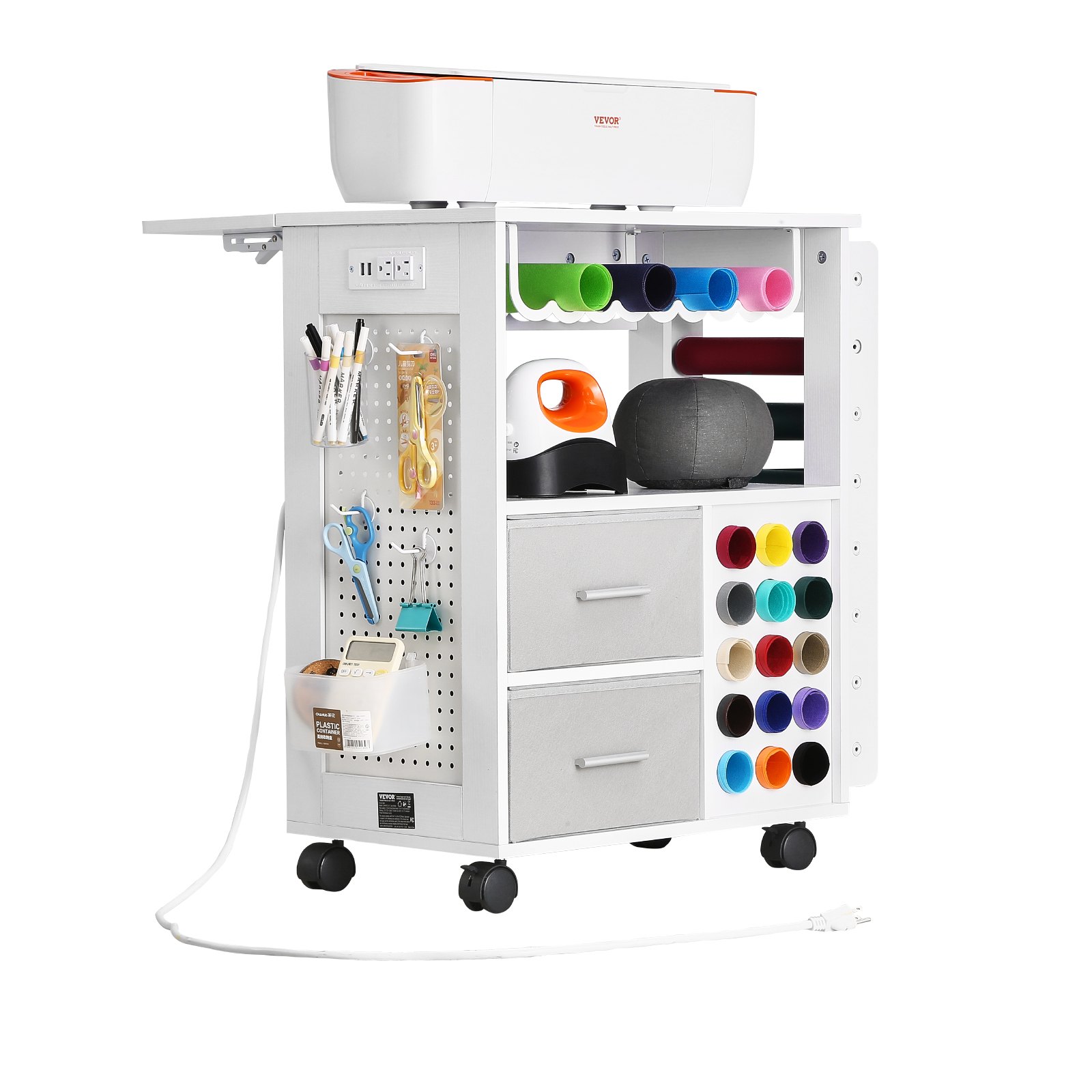 VEVOR Craft Cart on Wheels with Drawers - 2 AC Outlets