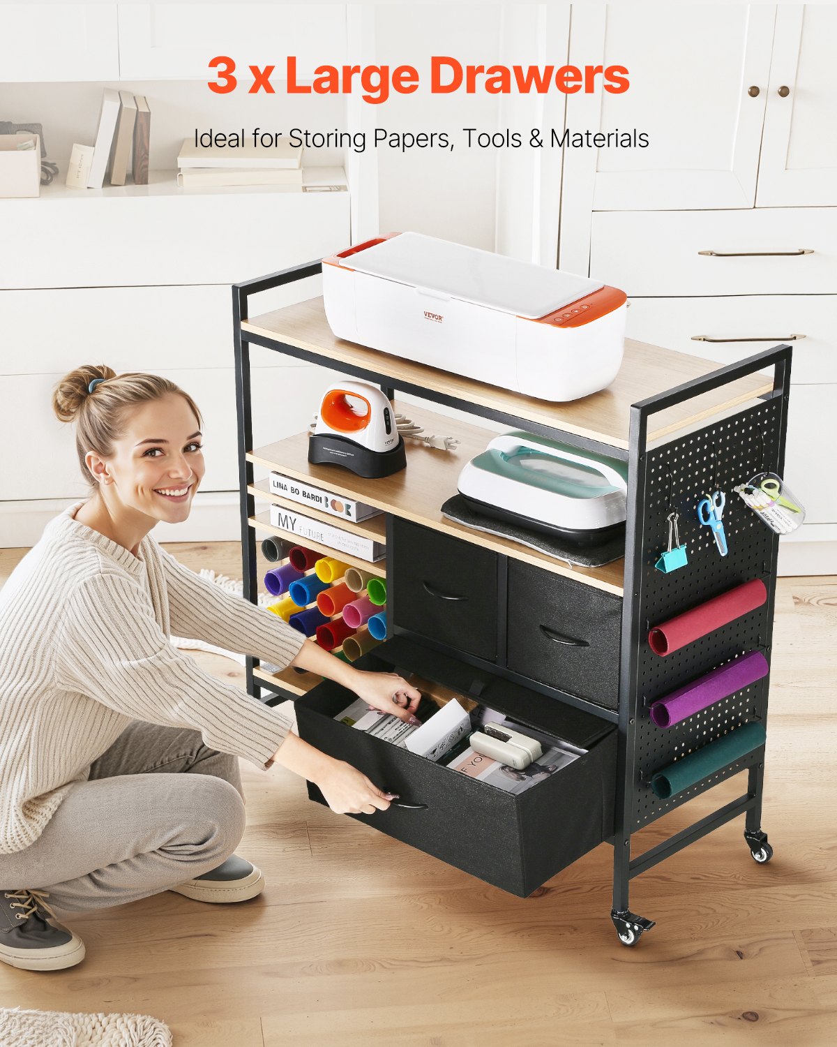 VEVOR Rolling Storage Table-Vinyl Holders and Drawers