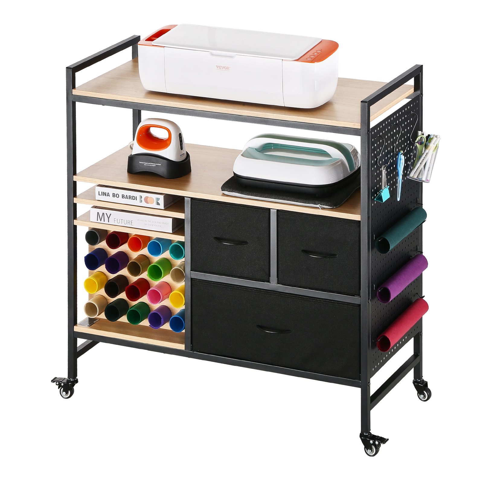 VEVOR Rolling Storage Table-Vinyl Holders and Drawers