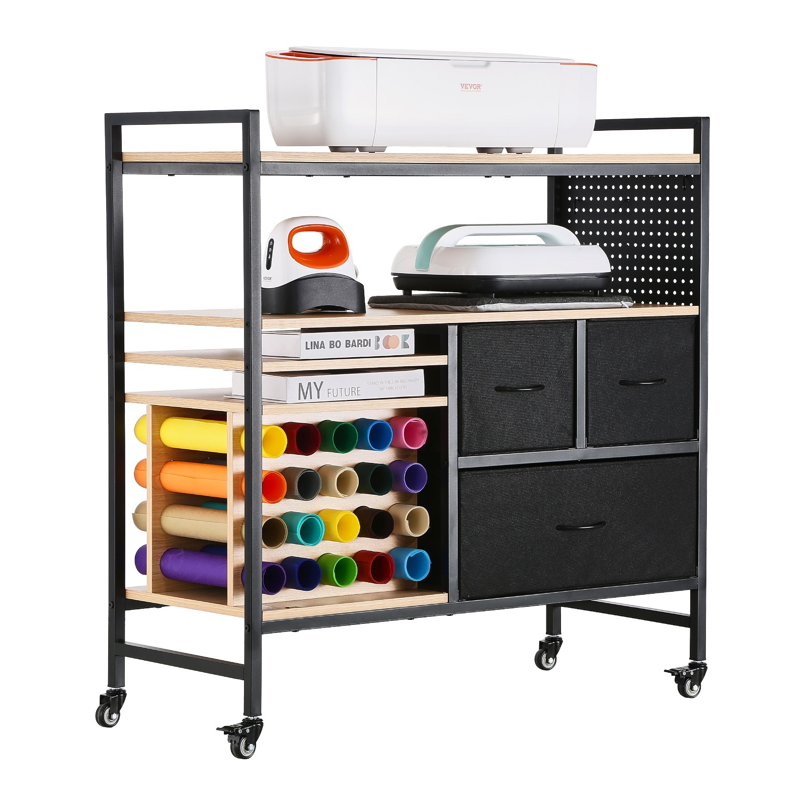 VEVOR Rolling Storage Table-Vinyl Holders and Drawers