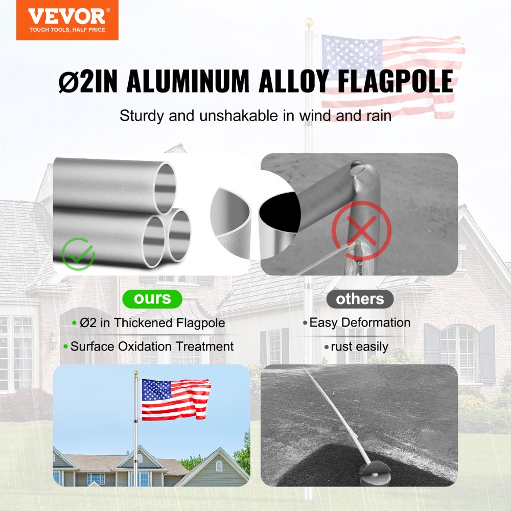 Zonon 4 Pcs 9 ft Telescoping Indoor Flag Pole Kit Aluminum