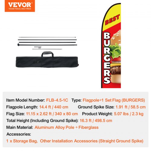 VEVOR Burger Restaurant Advertising Feather Flag Kit Swooper Flag Poles 16.3 FT VEVOR US