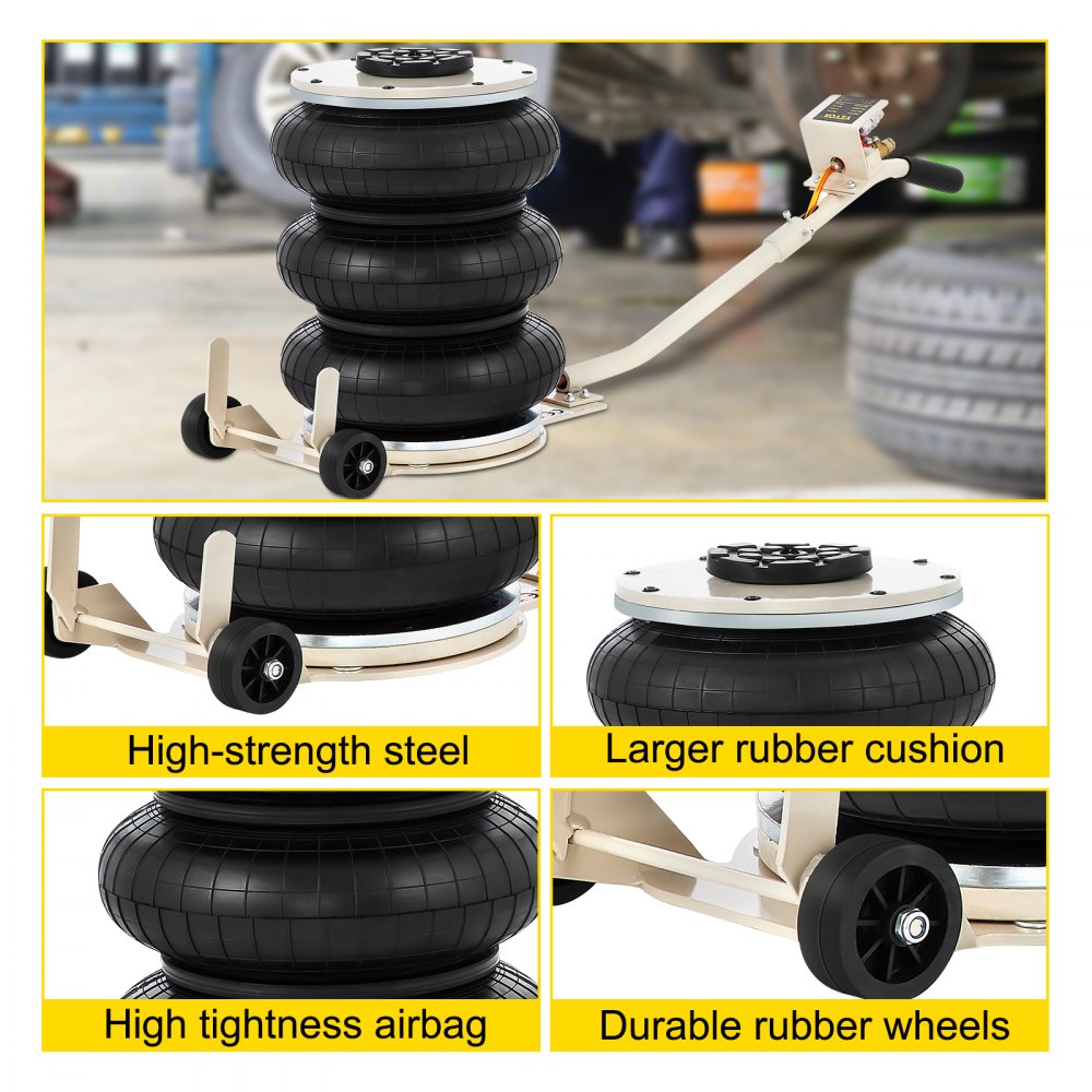 VEVOR Pneumatic Jack, 5 Ton/11023 lbs Triple Bag Air Jack, Lifting Height 6.315.75 Inch