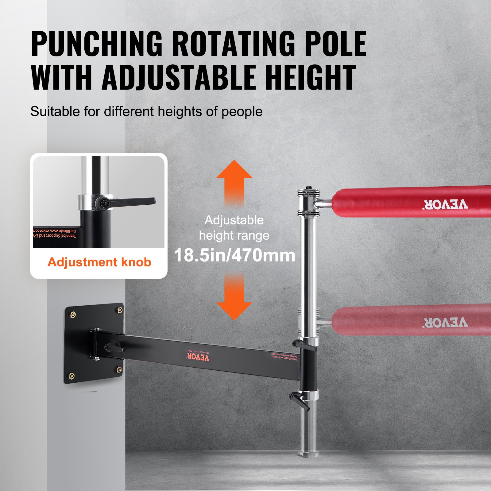 VEVOR Wall Mount Boxing Spinning Bar, Adjustable Punching Spinning Bar ...