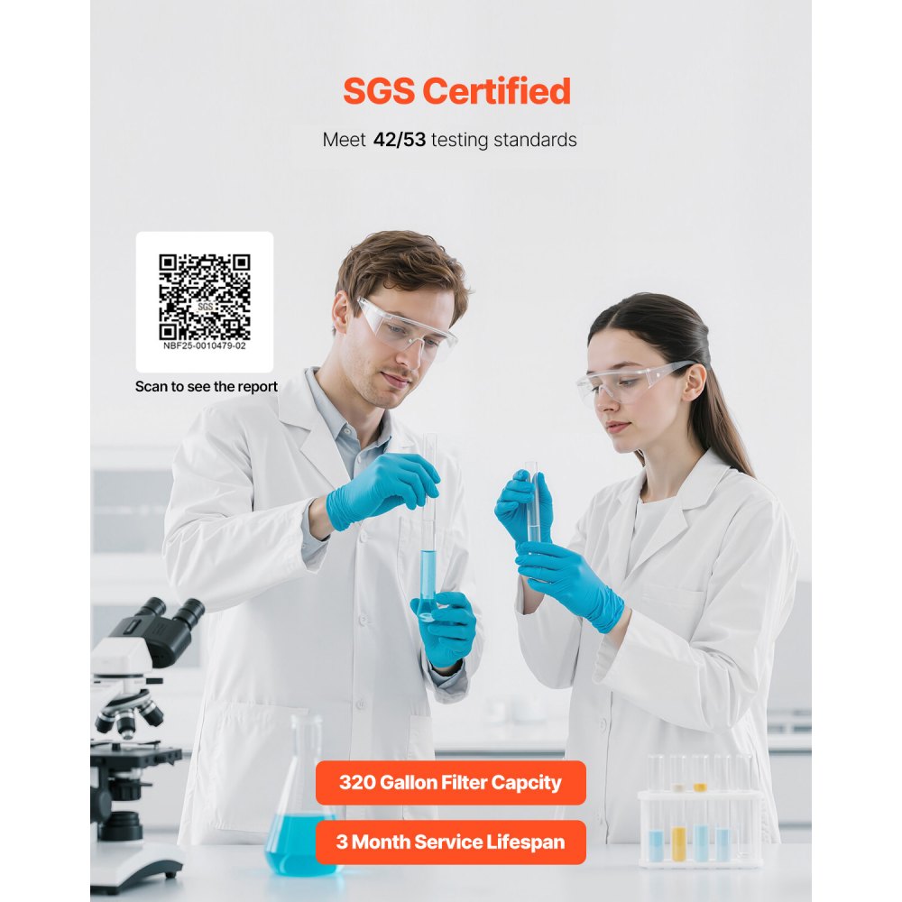 Vodní filtr VEVOR k montáži na kohoutek, vertikální čistička vody pro umyvadlovou kohoutek, filtr z uhlíkových vláken, odstraňuje chlór a olovo se 3 filtry, pasuje na většinu kuchyňských nebo koupelnových kohoutků, bílý - miniatura 6