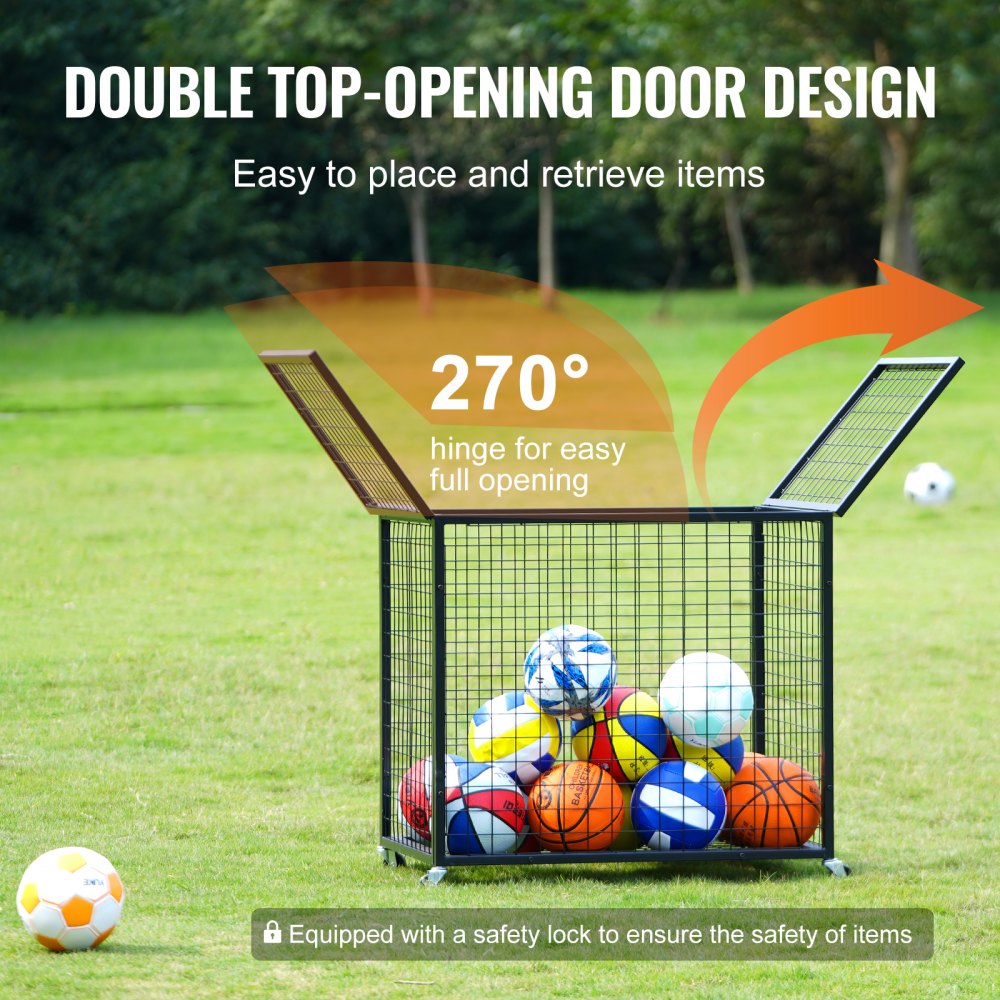 Lockable Basketball Rack VEVOR Rolling Sports Ball Storage Cart, Lockable Basketball Cage with ...