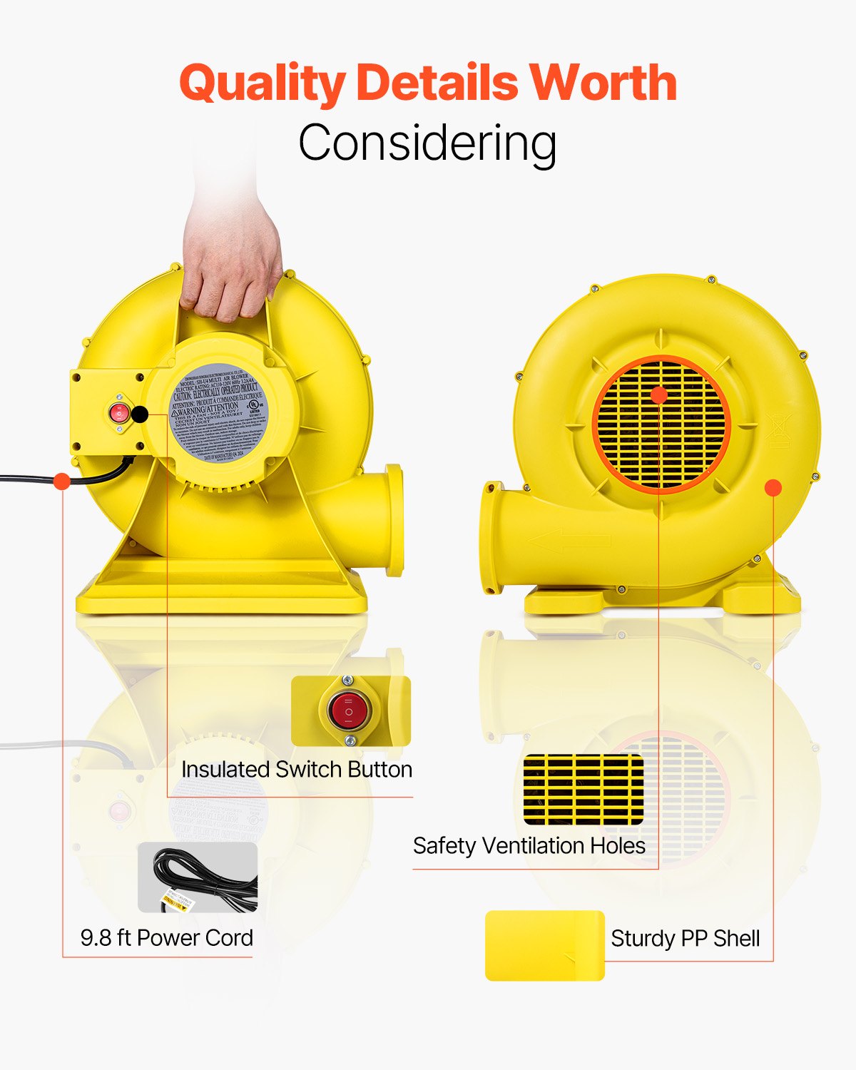 VEVOR Inflatable Blower Fan – 0.5–0.6 HP, 380W/450W