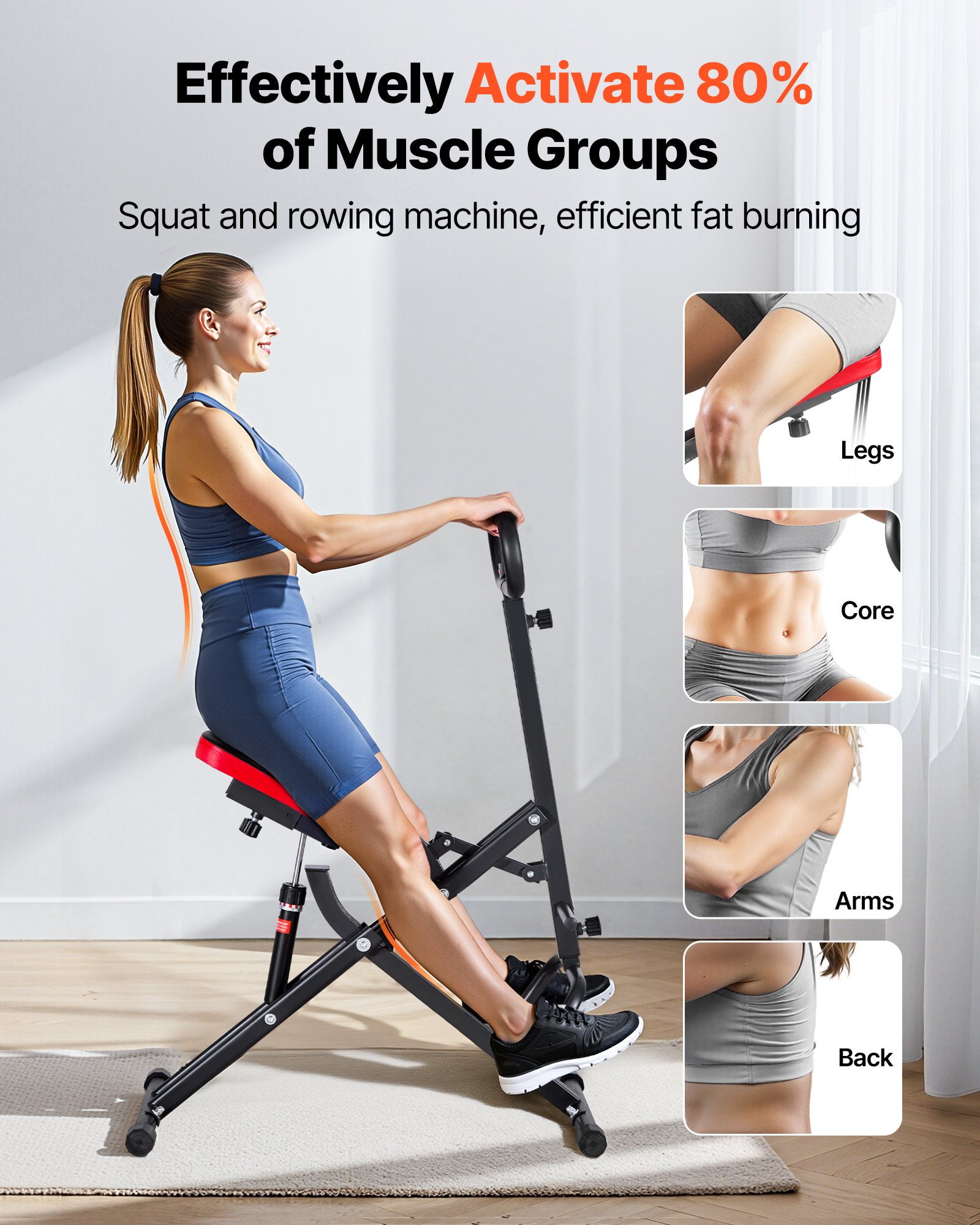 VEVOR Squat Rowing Machine – 12-Gear Resistance, 300 lbs
