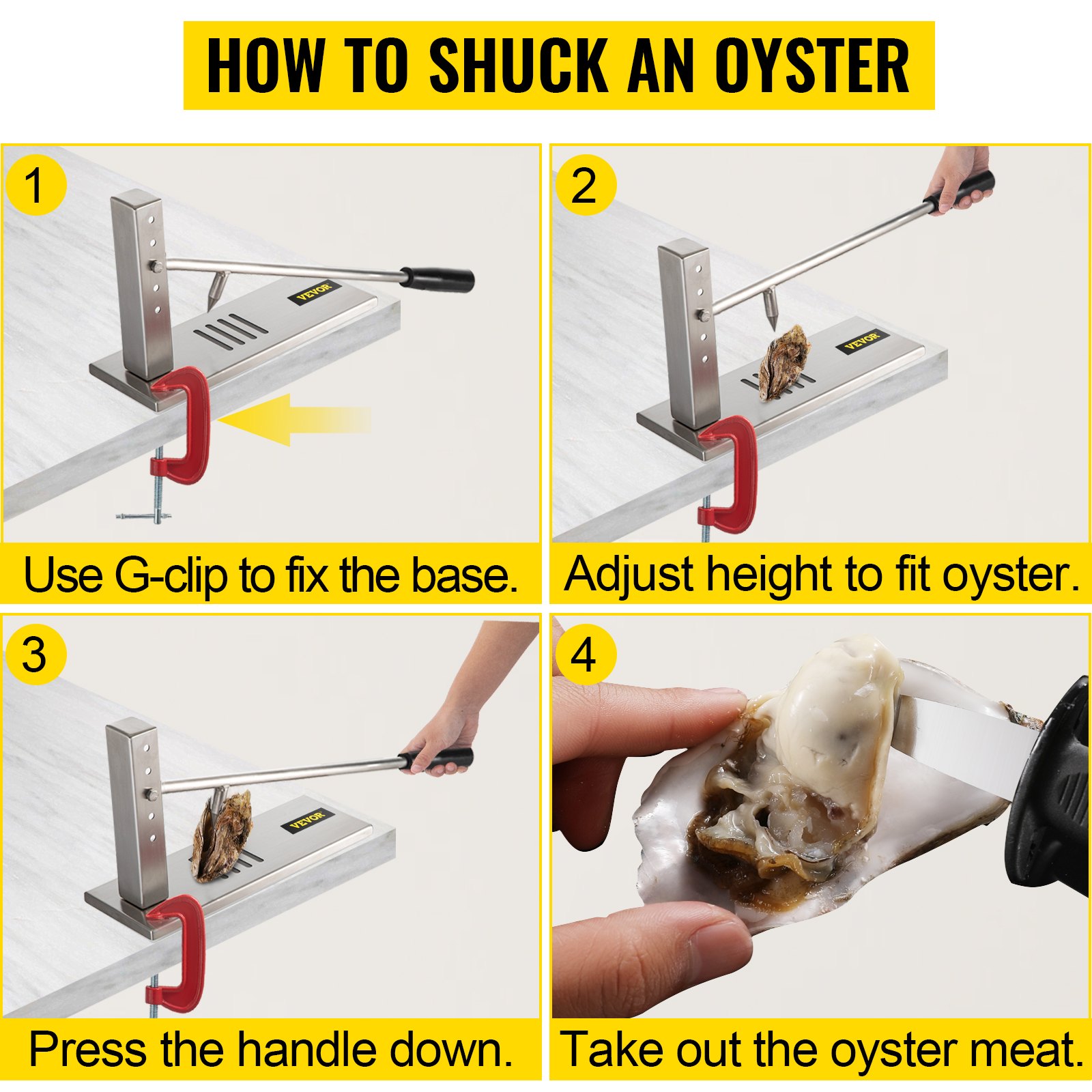 VEVOR Stainless Steel Oyster Shucker Tool Set, Clam Opener Machine with ...