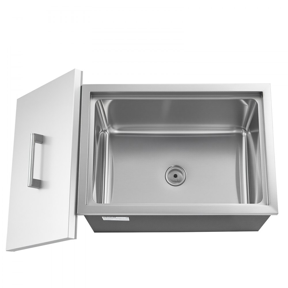 Chladicí box VEVOR, nerezová ocel, 508 x 355 x 306 mm, komerční nádoba na led s víkem pro venkovní použití, sada odtokových trubek součástí balení, na studené víno a pivo - miniatura 12