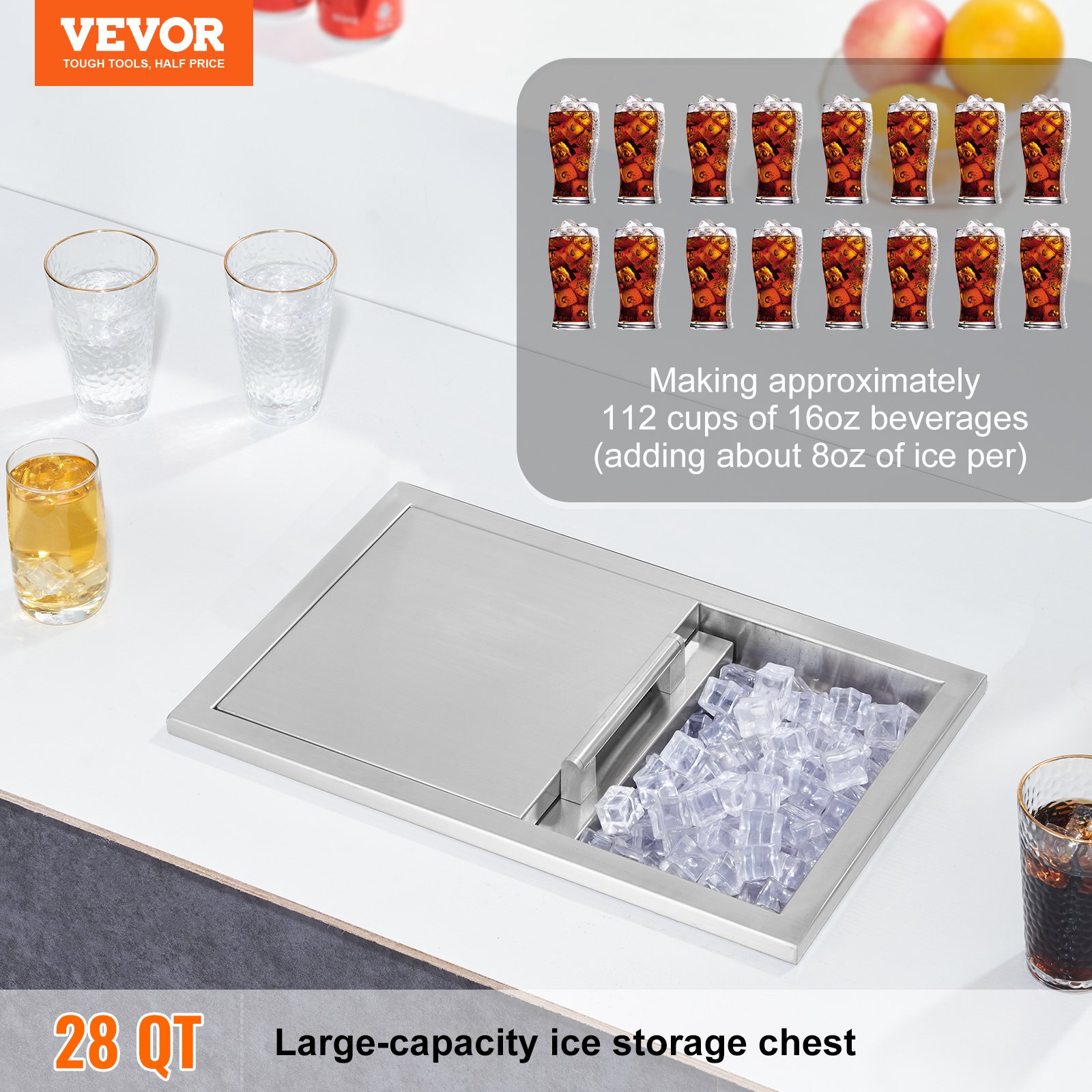 VEVOR 28.5Quart Drop in Ice Chest Ice Cooler Ice Bin Stainless Steel 18 ...