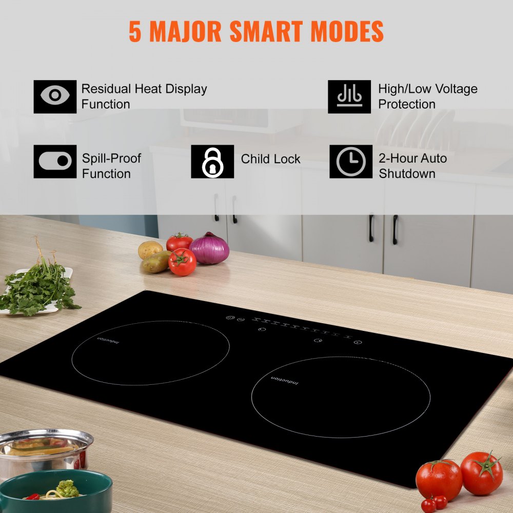 VEVOR Electric Cooktop, 2 Burners, 24'' Induction Stove Top, Built-in ...