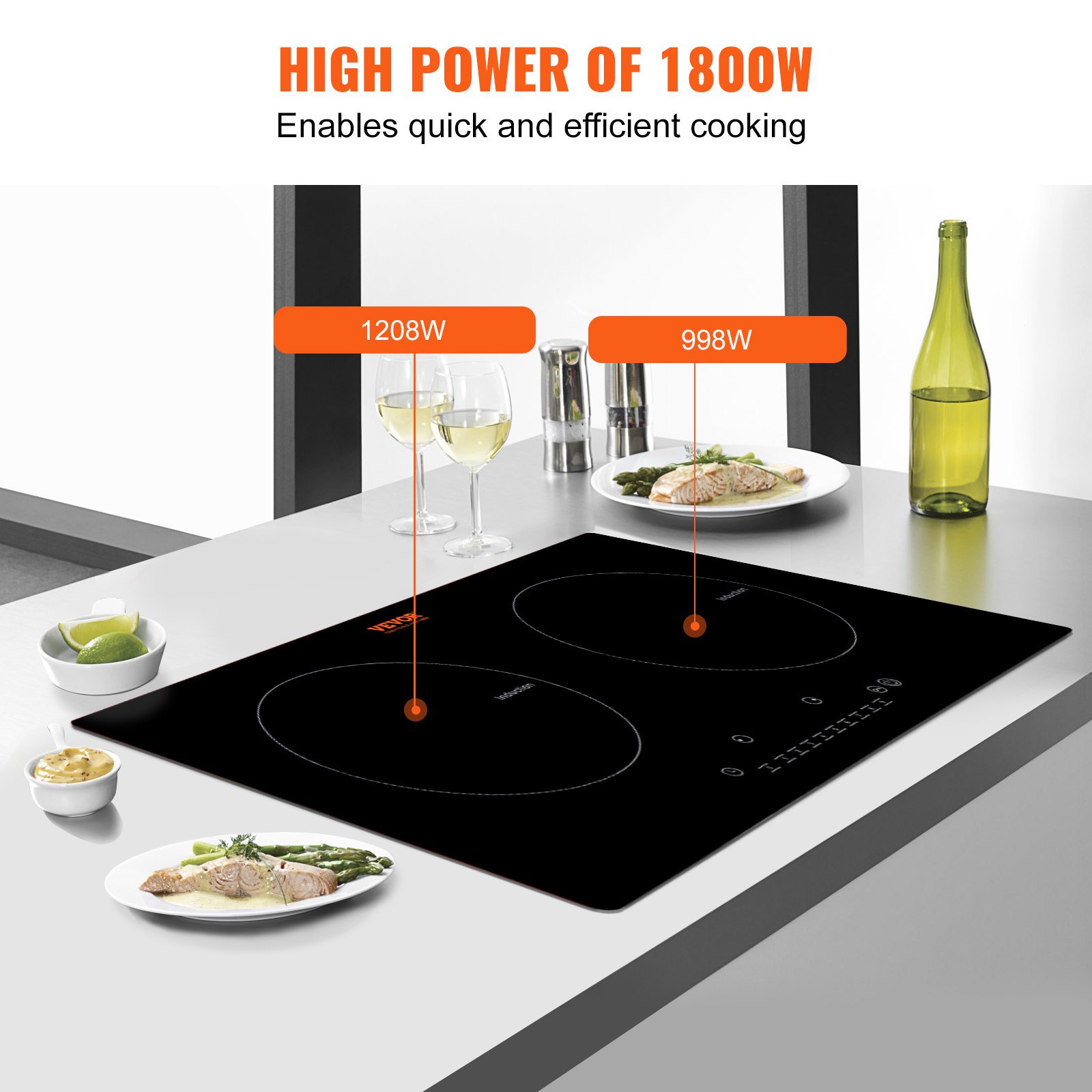 VEVOR Electric Cooktop, 2 Burners, 24'' Induction Stove Top, Builtin