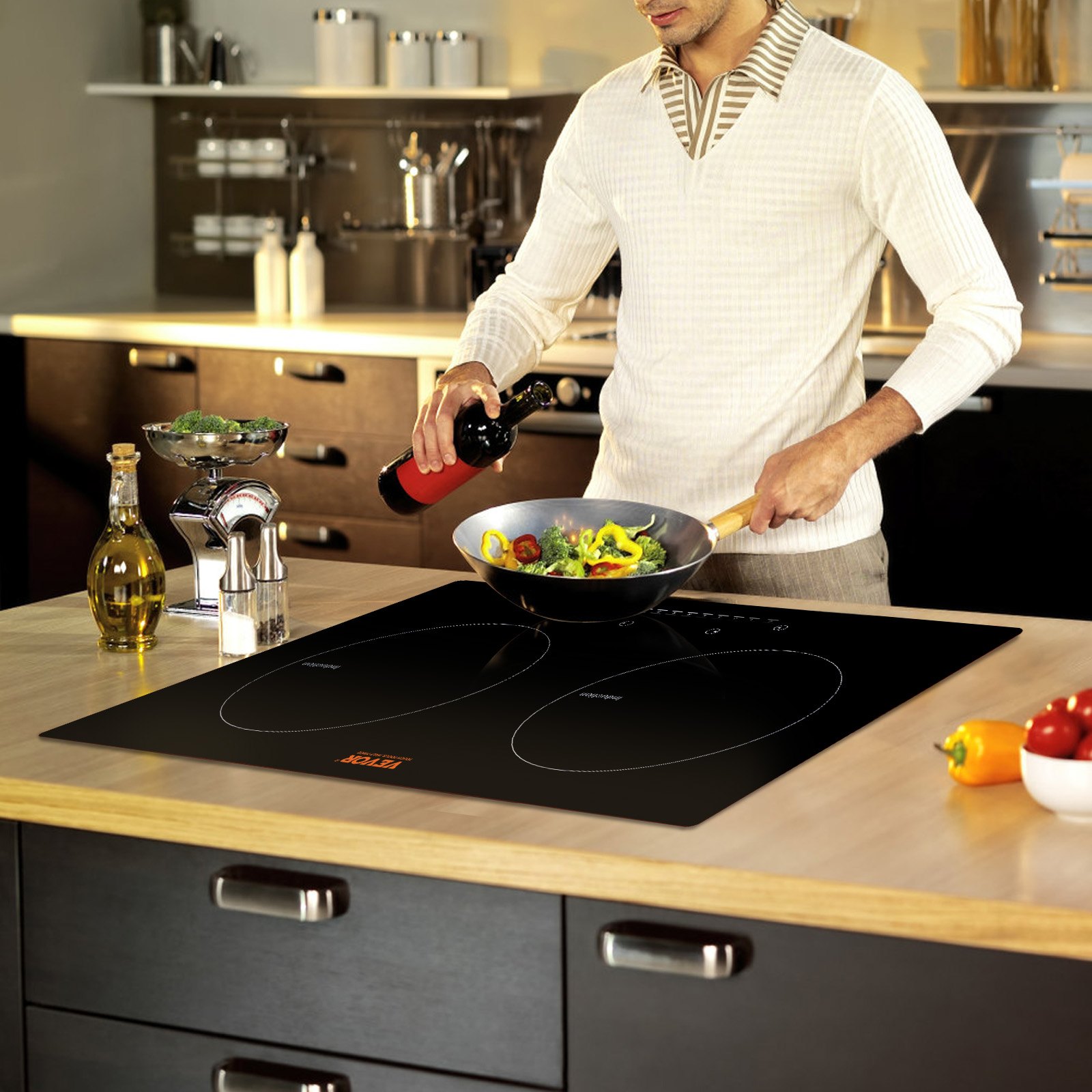 VEVOR Electric Cooktop, 2 Burners, 24'' Induction Stove Top, Built-in