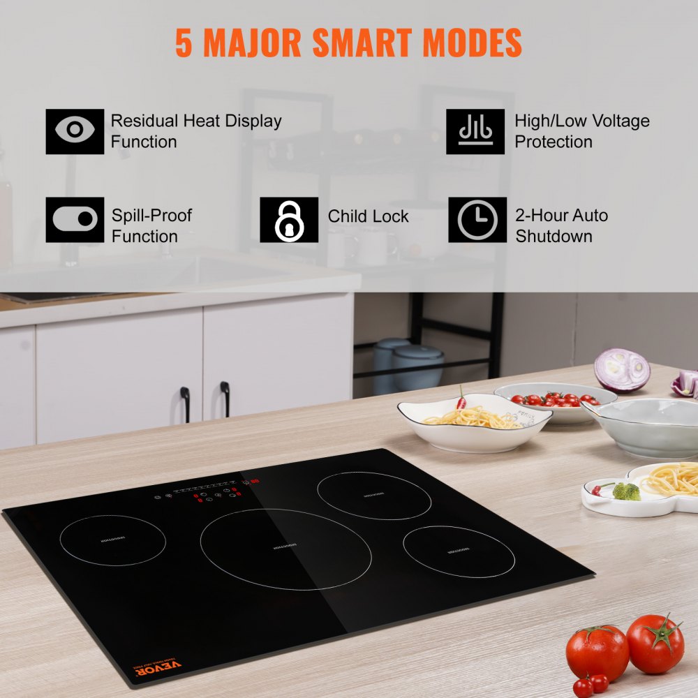 VEVOR Electric Cooktop, 4 Burners, 30'' Induction Stove Top, Built-in ...