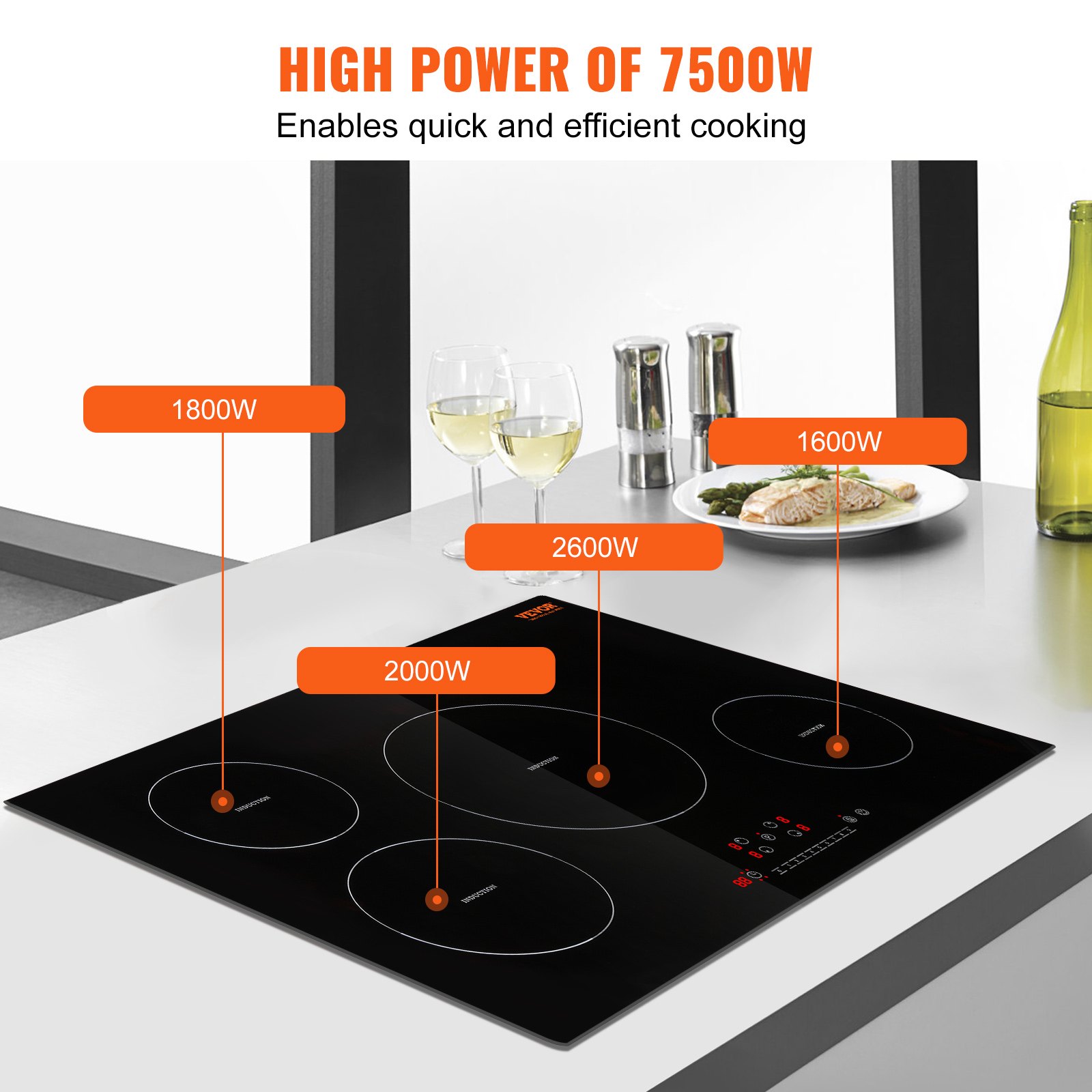 VEVOR Electric Cooktop, 4 Burners, 30'' Induction Stove Top, Built-in ...