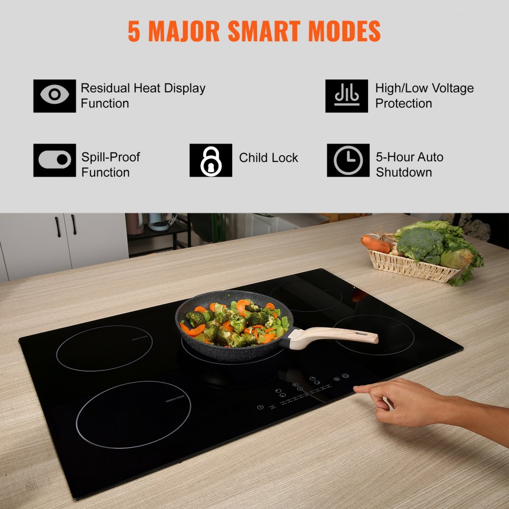 VEVOR Electric Cooktop, 5 Burners, 30'' Induction Stove Top, Built-in ...