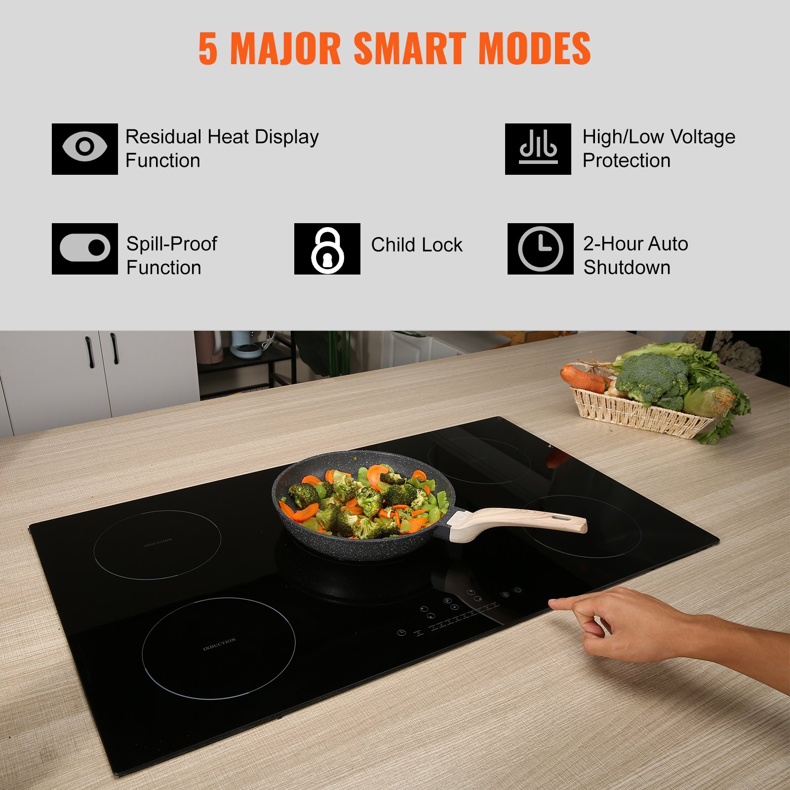 VEVOR Electric Cooktop, 5 Burners, 36'' Induction Stove Top, Built-in ...