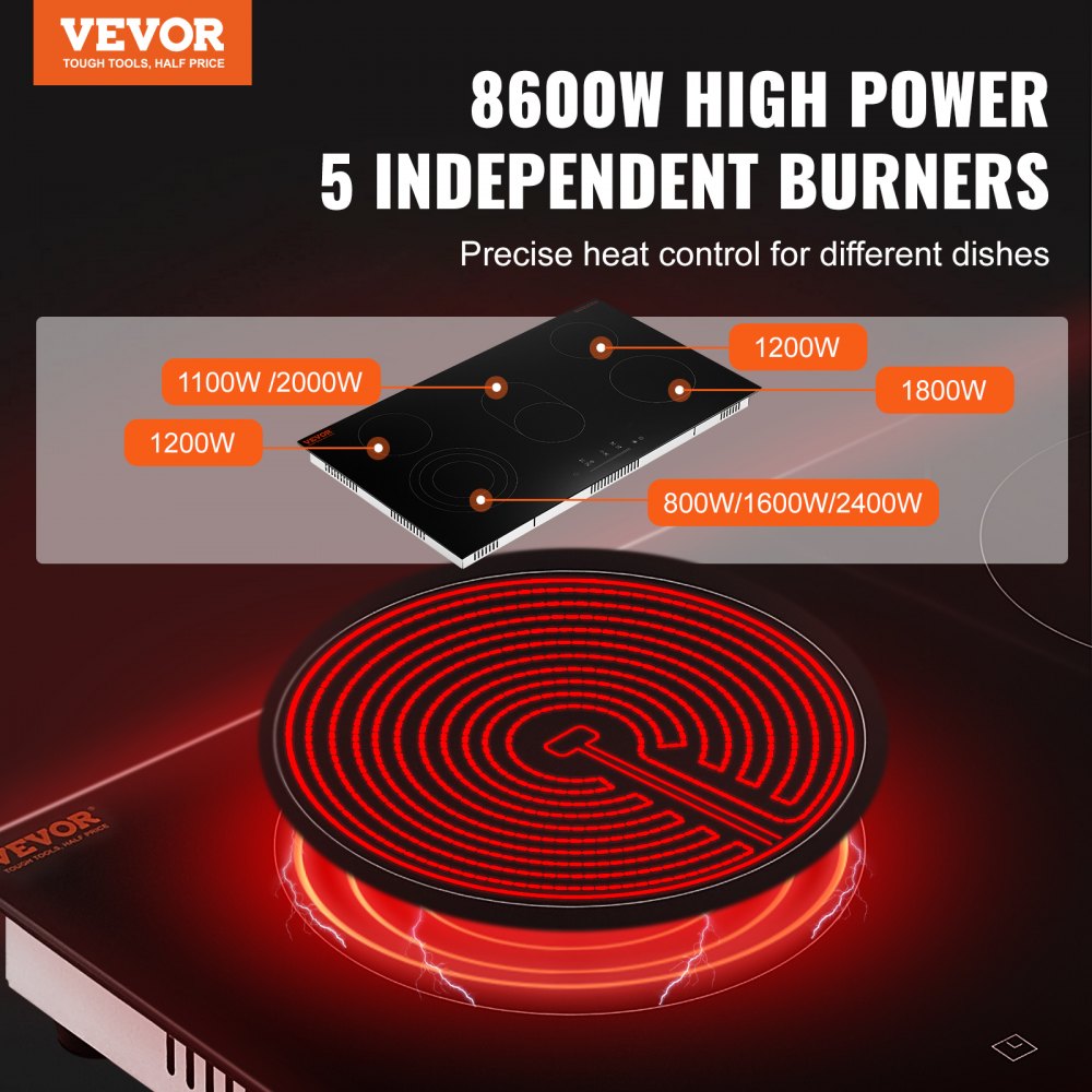 VEVOR Electric Cooktop, 36 inch 5 Burners Built-in Electric Stove Top ...