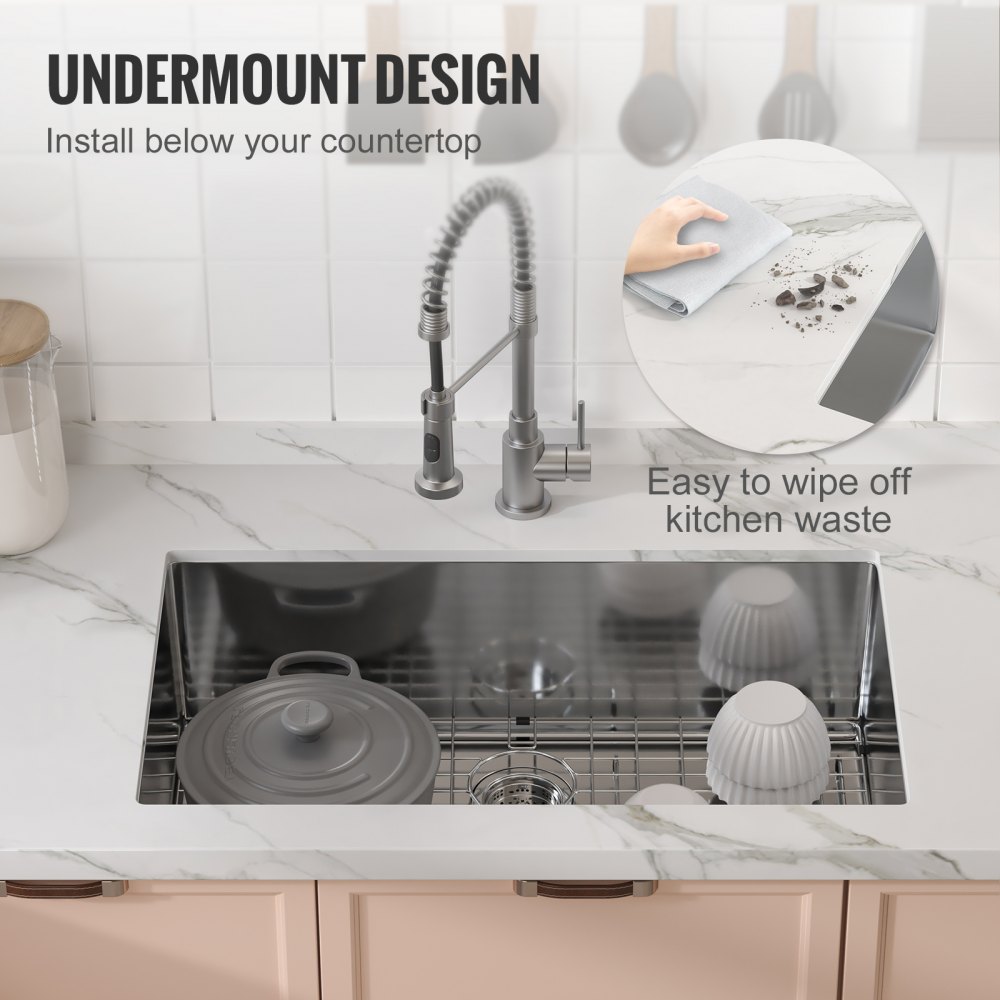 32-Inch Undermount Kitchen Sink - Heavy-Duty 304 Stainless Steel, Single Bowl, Nano Coating, Comes With Cutting Board & Dish Rack - Perfect For Workstations, RV, Prep Kitchens