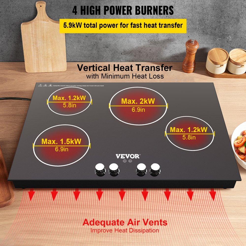 VEVOR Builtin Induction Cooktop, 30 inch 4 Burners, 220V Ceramic Glass