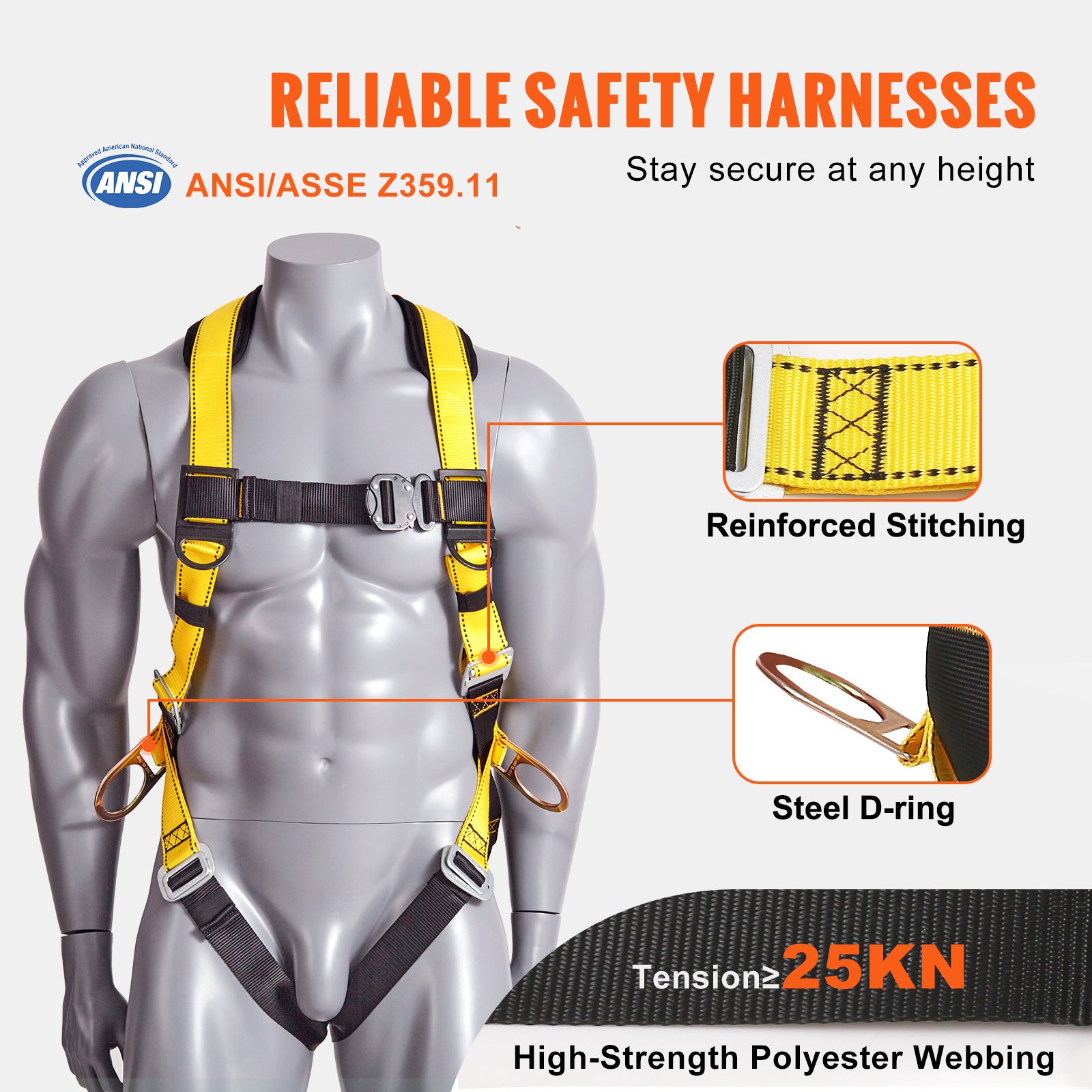 Vevor Safety Harness Full Body Harness Safety Harness Fall Protection With Added Padding On