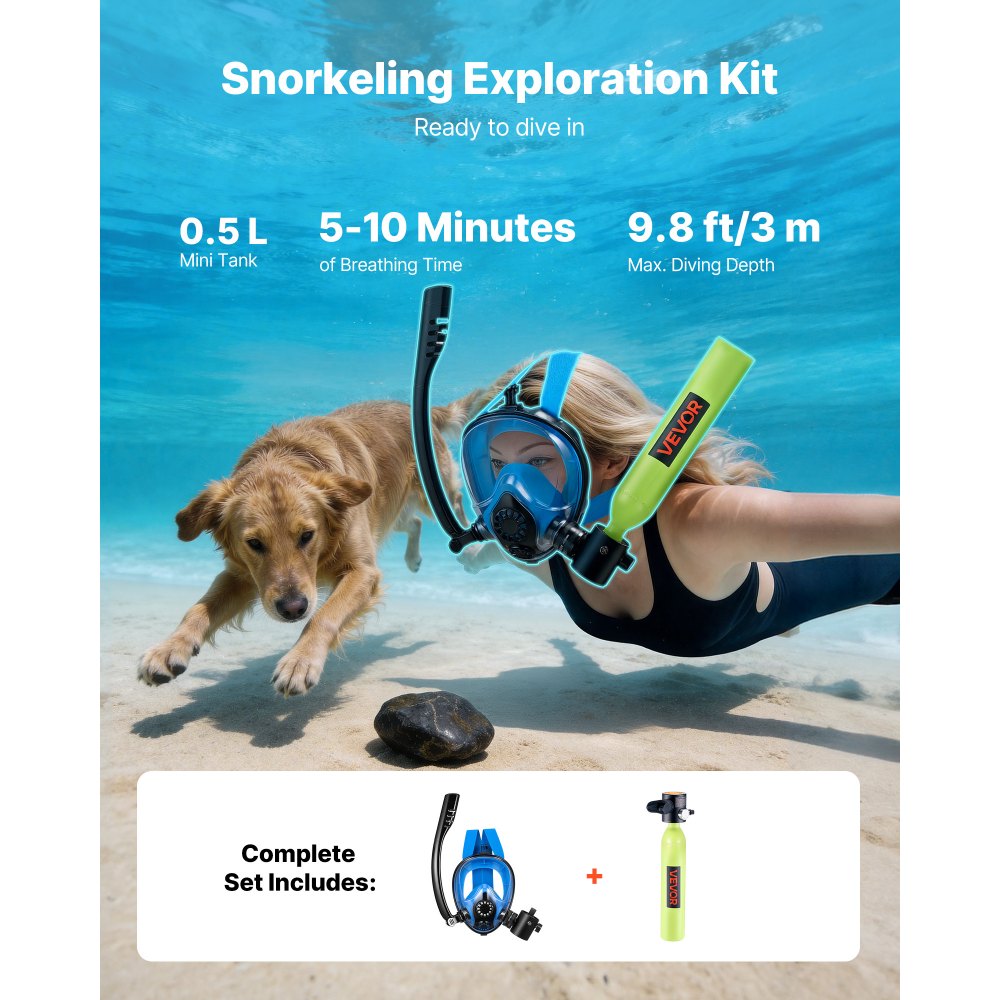 VEVOR Mini Scuba Tank with Sub-Mask, 0.5L Portable Small Diving Tank ...