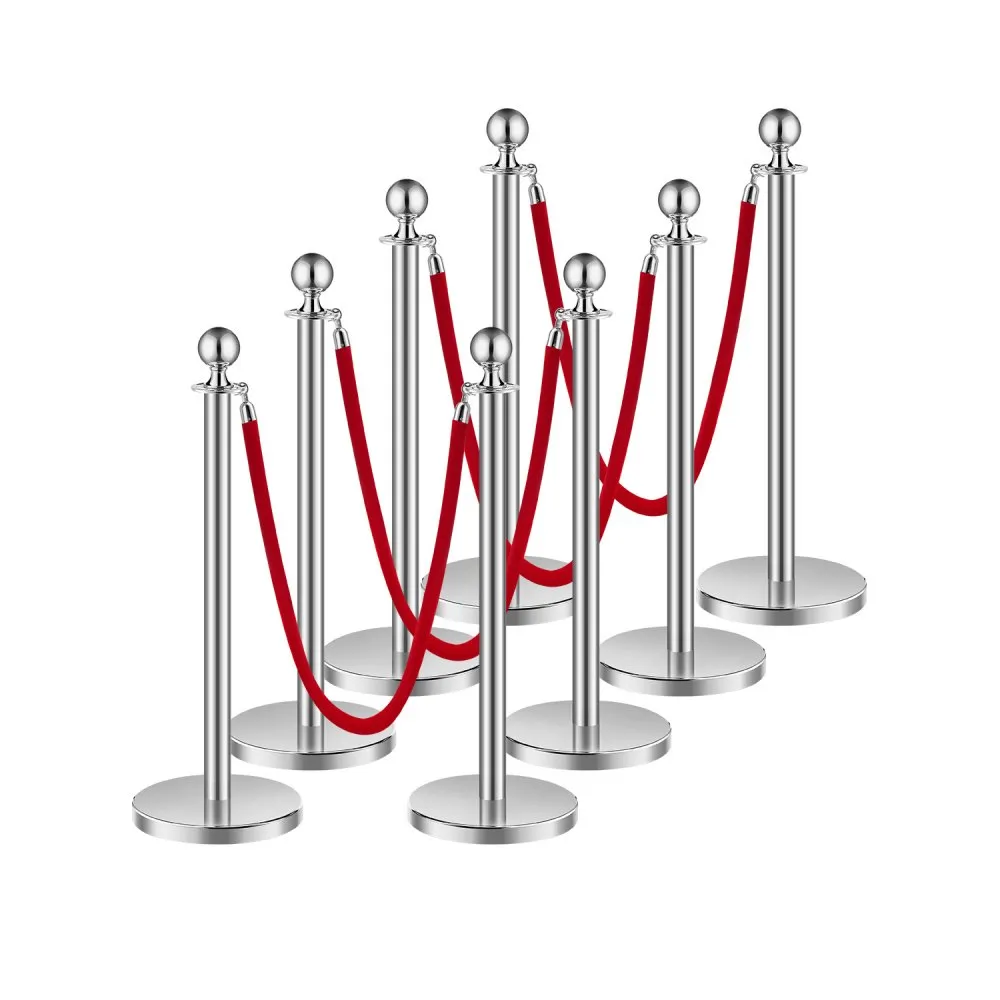 Cafe Posts Ropes And Ropes VEVOR Red Velvet Rope — 8-Piece Crowd Control Posts & Ropes