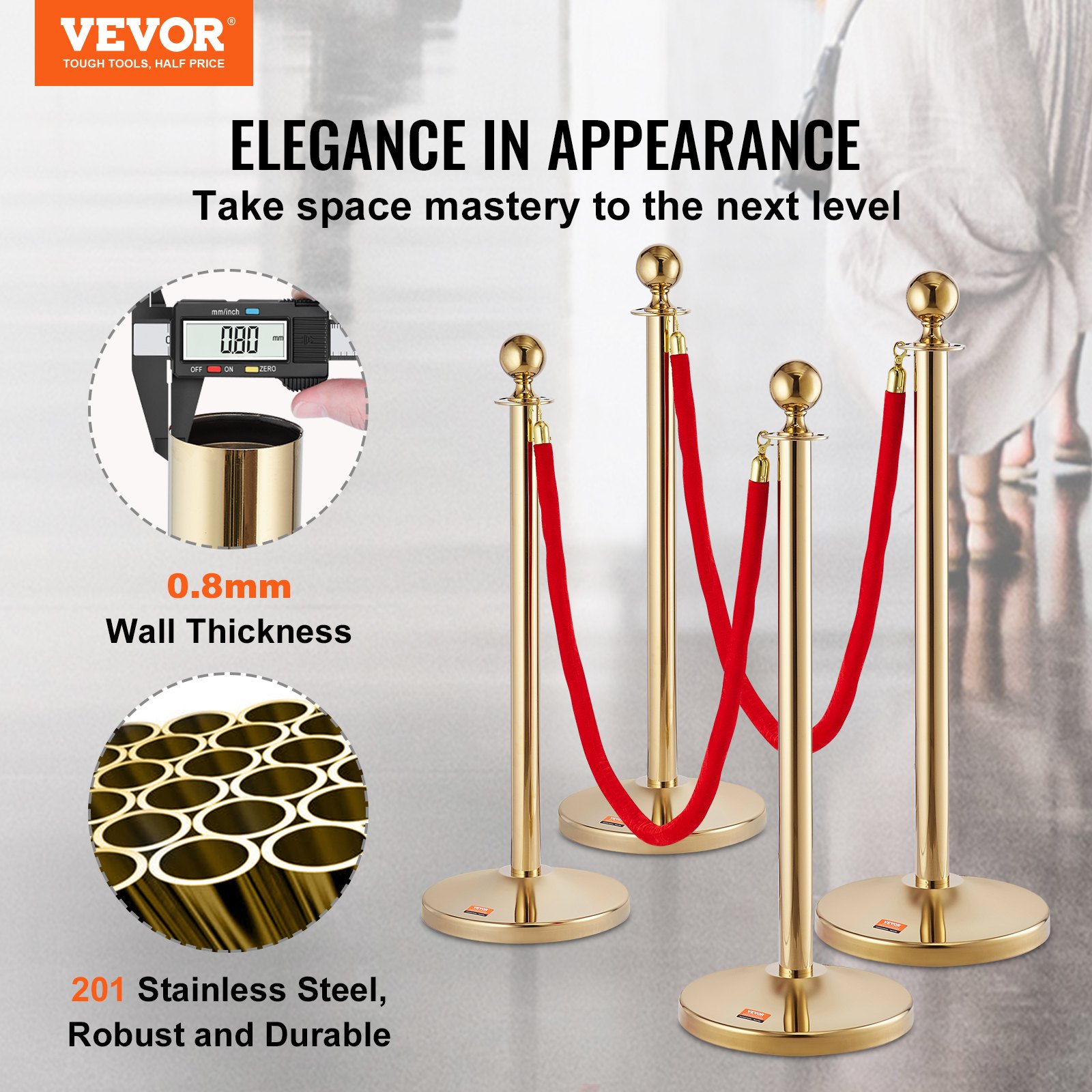 Crowd Control Line VEVOR Stanchion Post with Velvet Rope, 4-Pack Crowd Control Stanchion ...