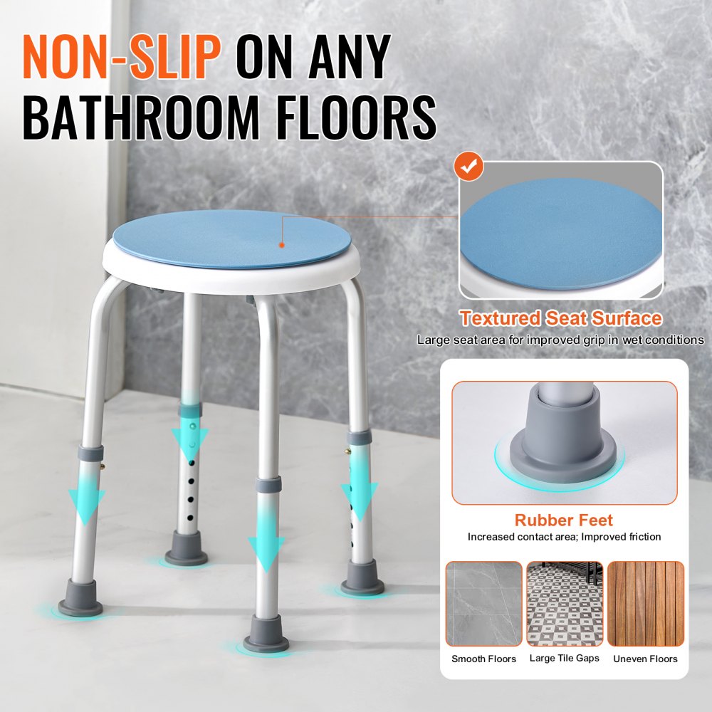 VEVOR Shower Chair for Inside Shower, 360 Degree Swivel Shower Seat