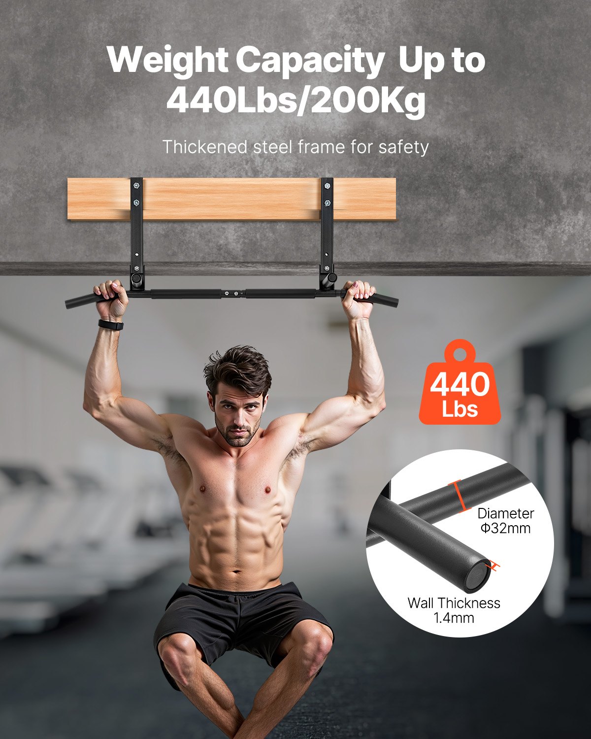 VEVOR Joist Mount Pull Up Bar, Ceiling Mounted Chin Up Bar for Home Gym ...