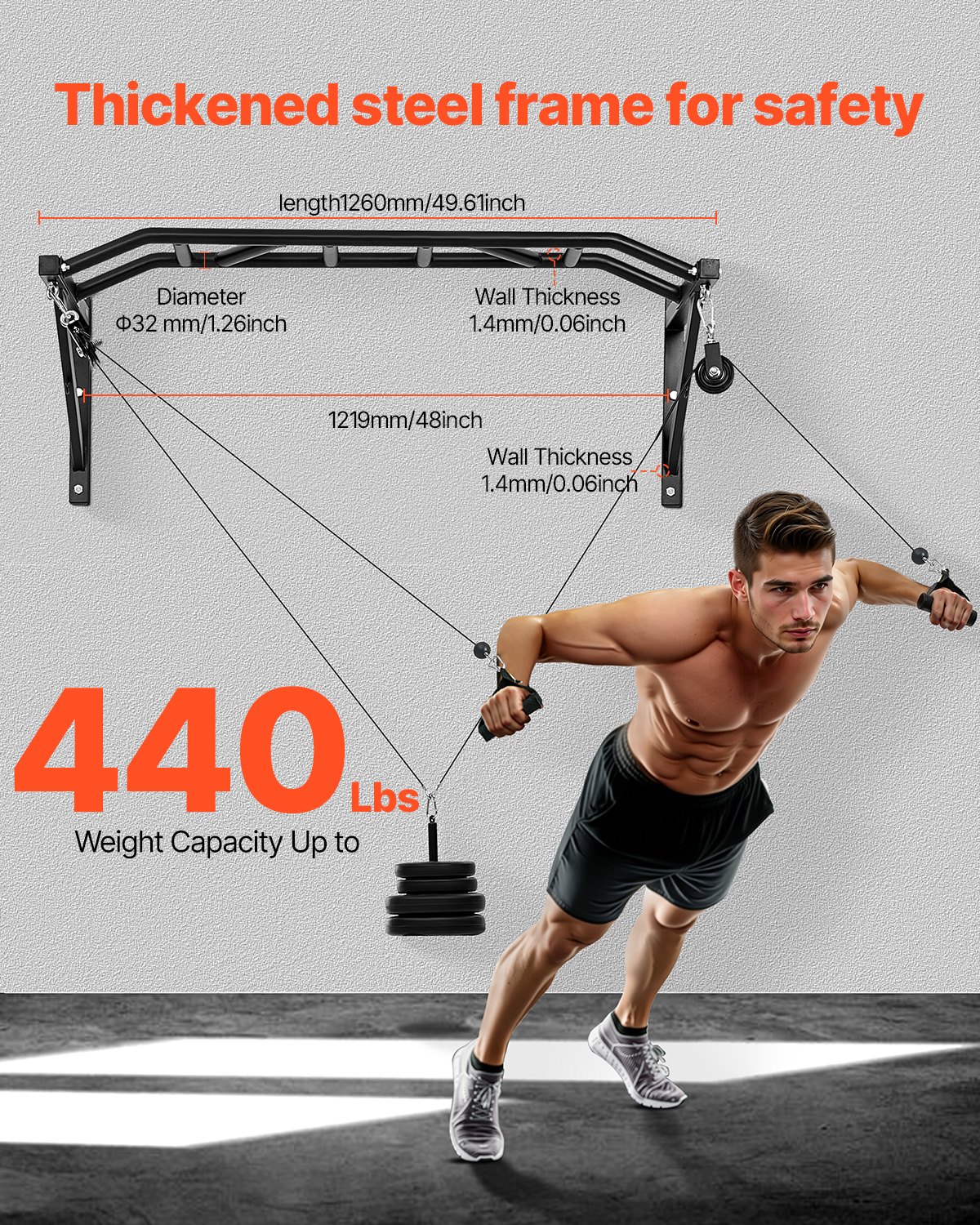 VEVOR Pull Up Bar, Multi-Grip Wall Mounted Pull Ups, 50 in Width ...