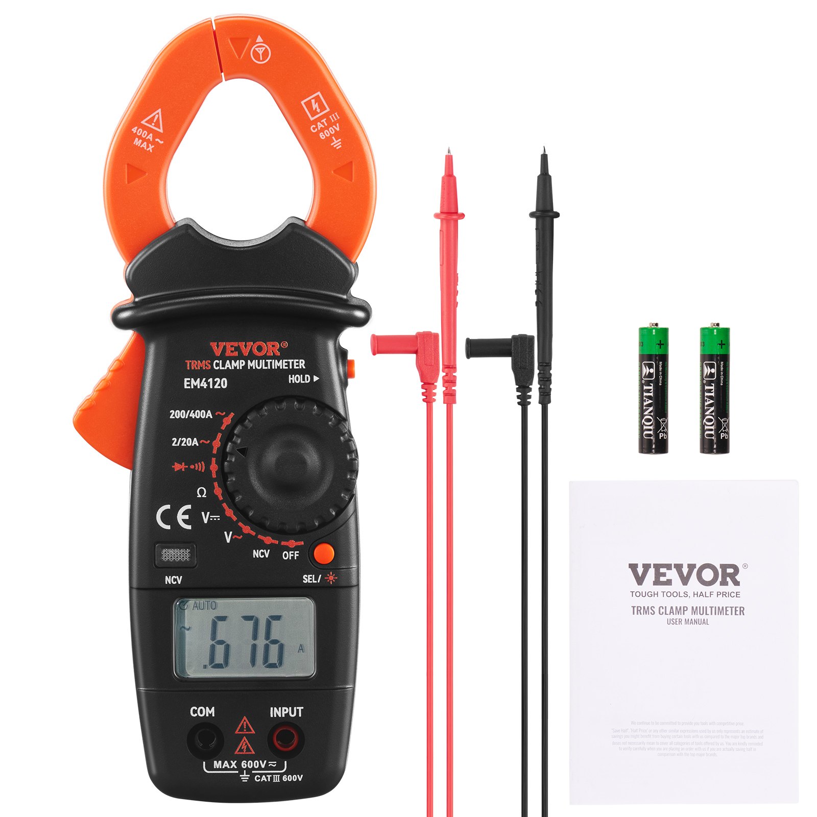 VEVOR Digital Clamp Meter Multimeter True RMS AC DC Volt Amp NCV ...