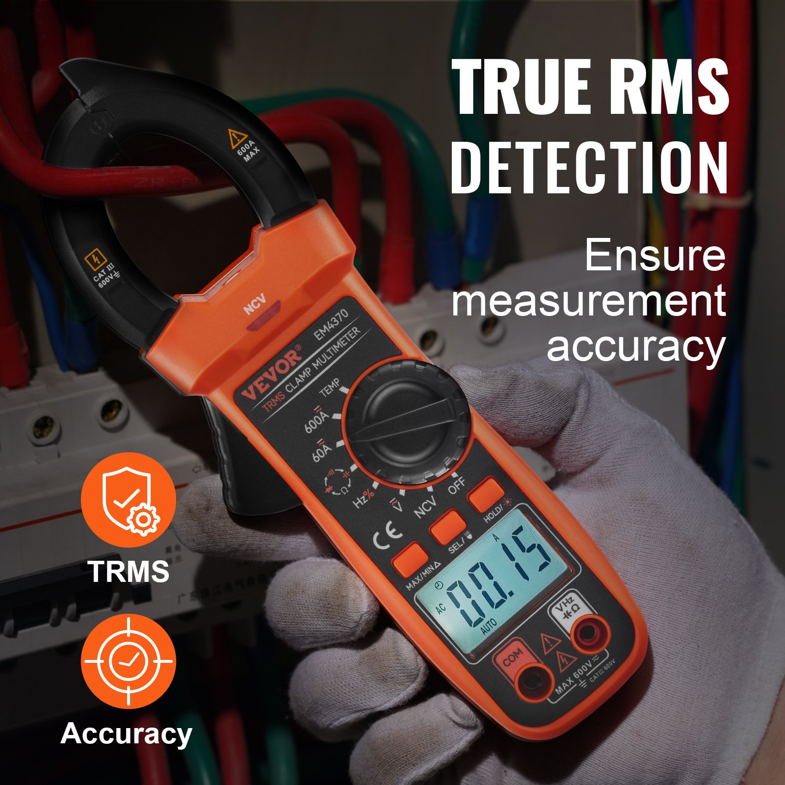VEVOR Digital Clamp Meter Multimeter True RMS AC DC Volt Amp NCV ...
