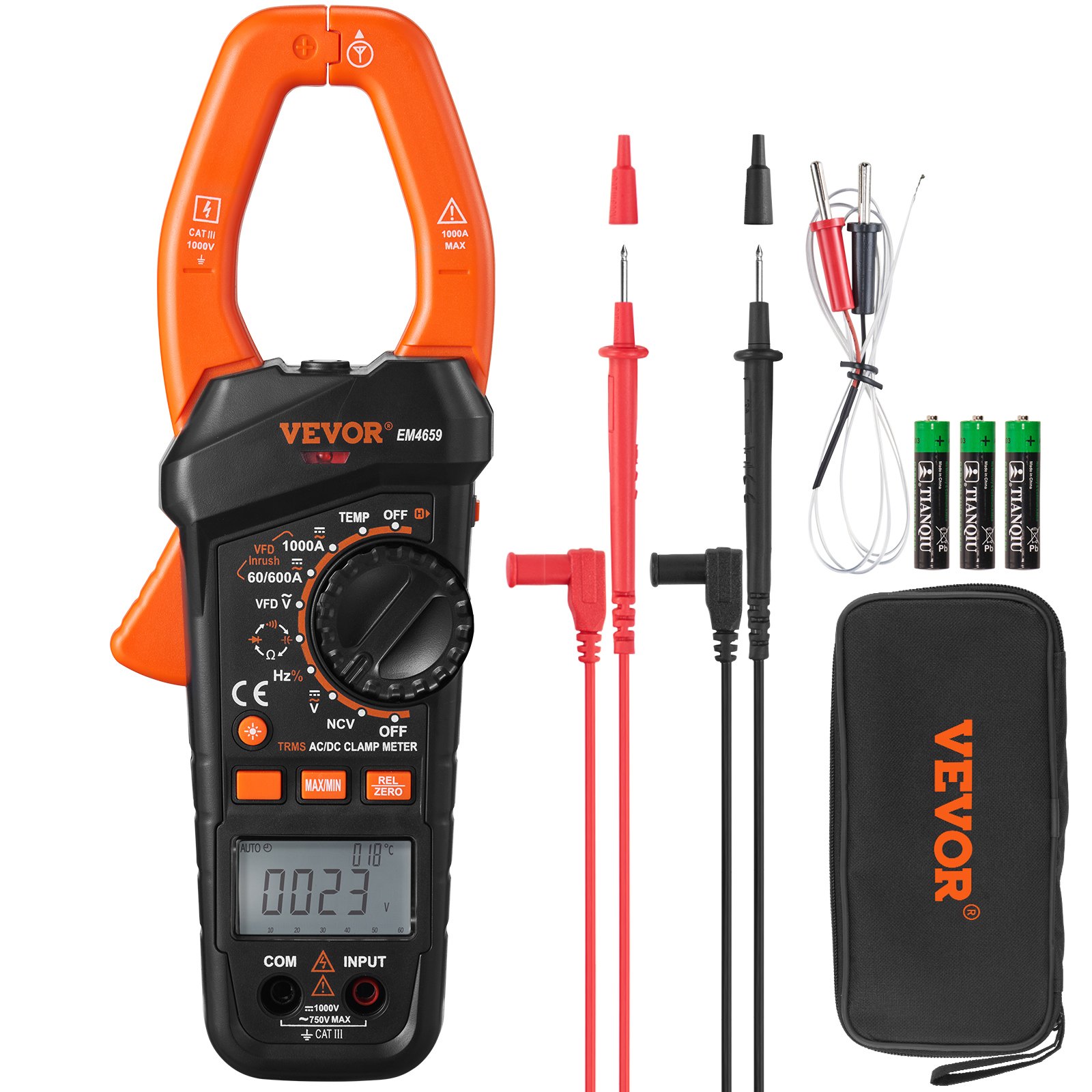 VEVOR Digital Clamp Meter T-RMS, 6000 Counts, 1000A Clamp Multimeter ...