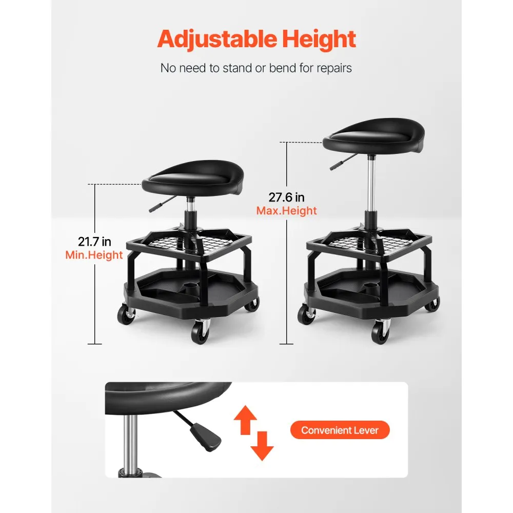 VEVOR Rolling Shop Stool, Pneumatic Garage Seat/Work Stool with 300 lbs ...