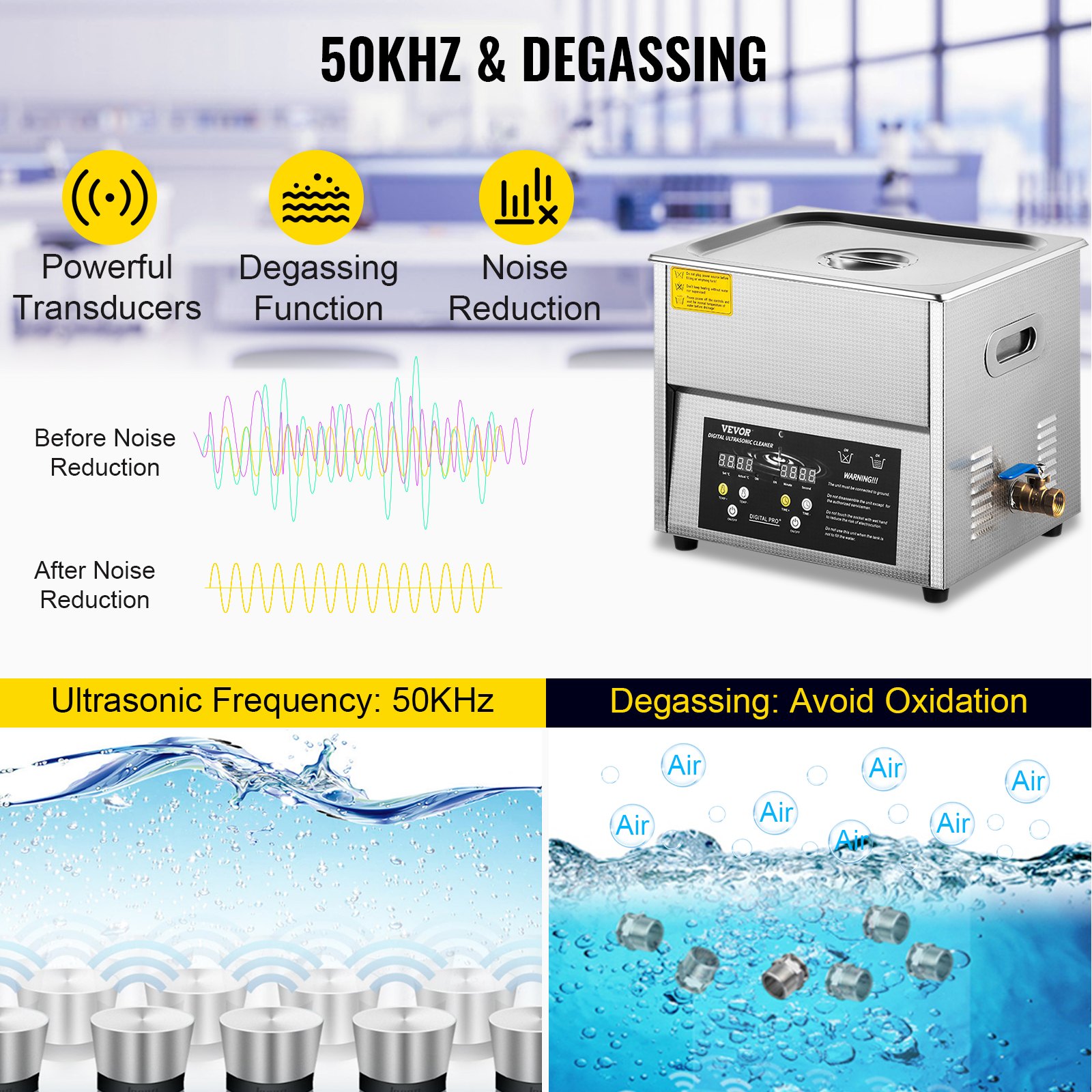 VEVOR Digital Ultrasonic Cleaner 6L Ultrasonic Cleaning Machine 50kHz 110V Sonic Cleaner Machine