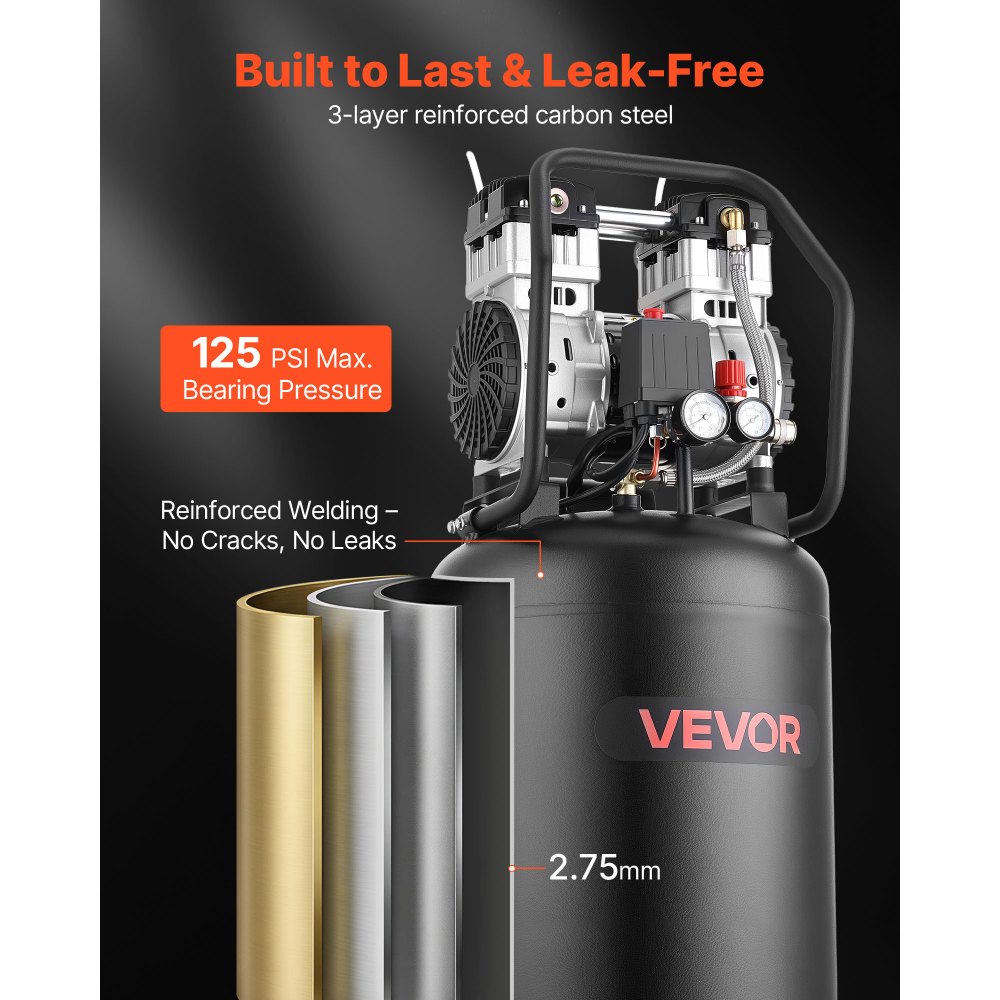 VEVOR 20-Gallon Air Compressor, 2HP 4.5 SCFM at 90PSI, Max 125PSI ...