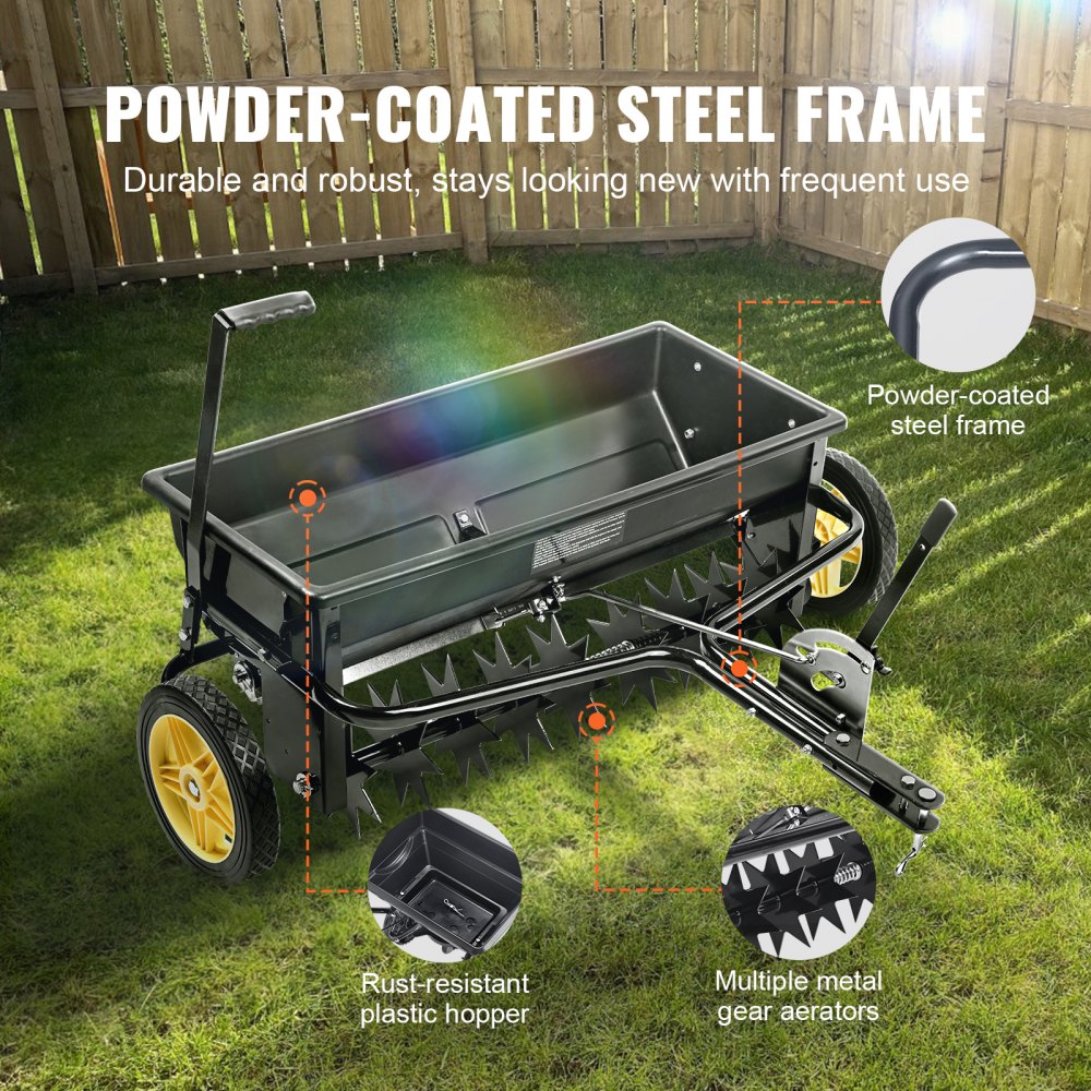 VEVOR Broadcast Spreader, 100 LB Tow Behind Poly Drop Spreader with 10 ...