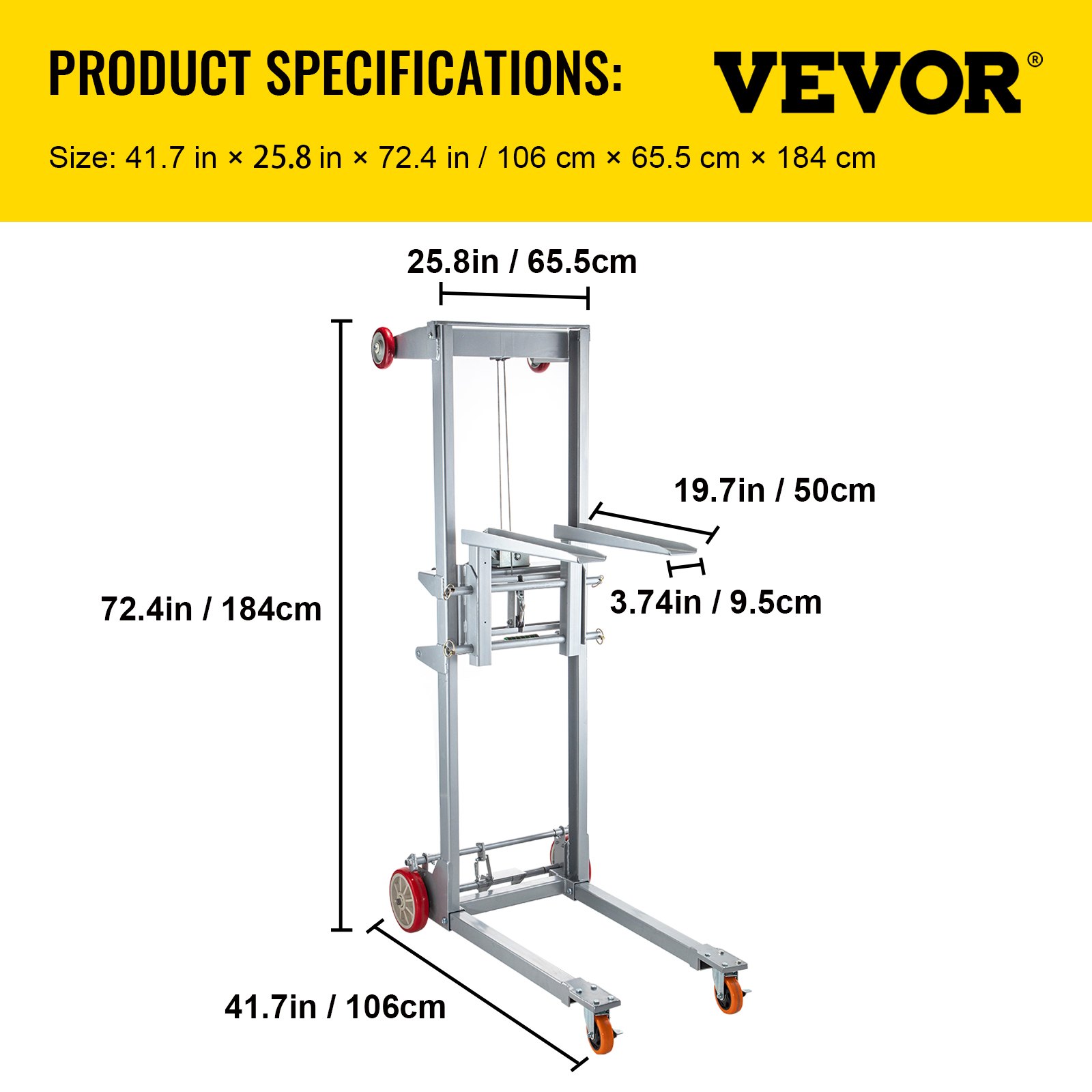 VEVOR Manual Winch Stacker Material Lift 63" Max Height 551 lbs Capacity Lift VEVOR US